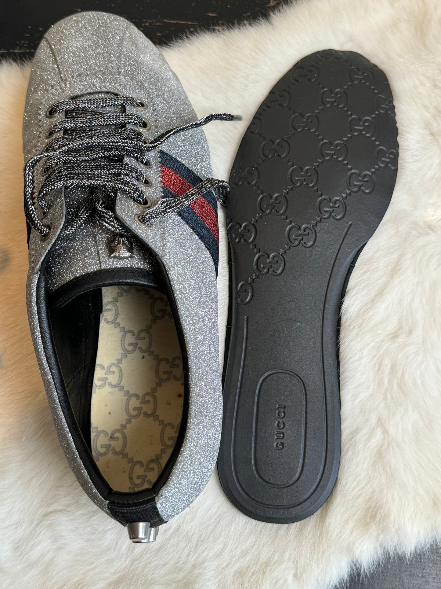 GUCCI Ace Silver Glitter Studded Size 9EU (42EU)