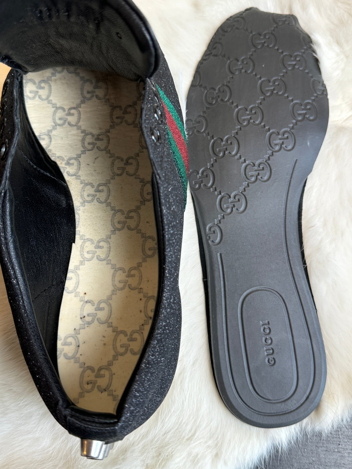 GUCCI Ace Black Glitter Studded Size 6EU (39EU)