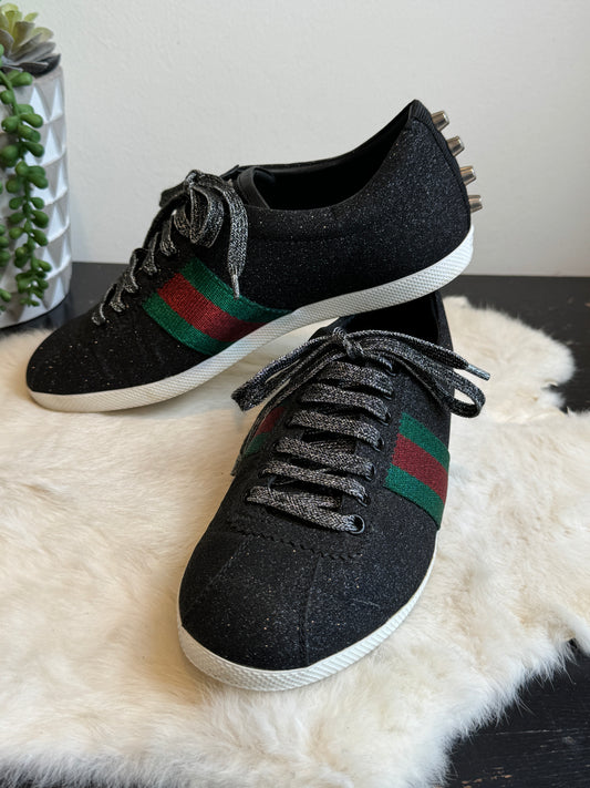 GUCCI Ace Black Glitter Studded Size 6EU (39EU)