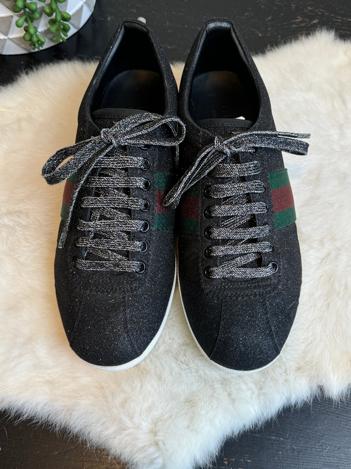 GUCCI Ace Black Glitter Studded Size 6EU (39EU)