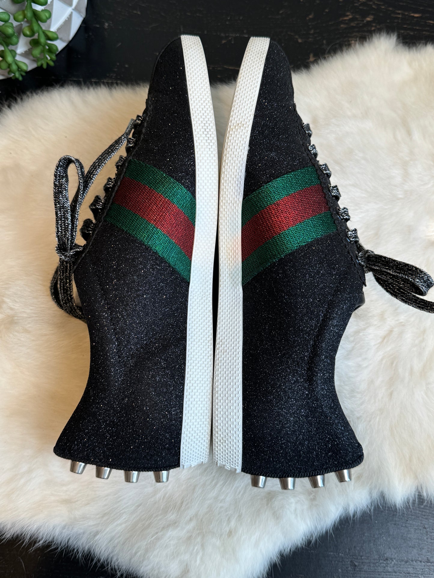 GUCCI Ace Black Glitter Studded Size 6EU (39EU)