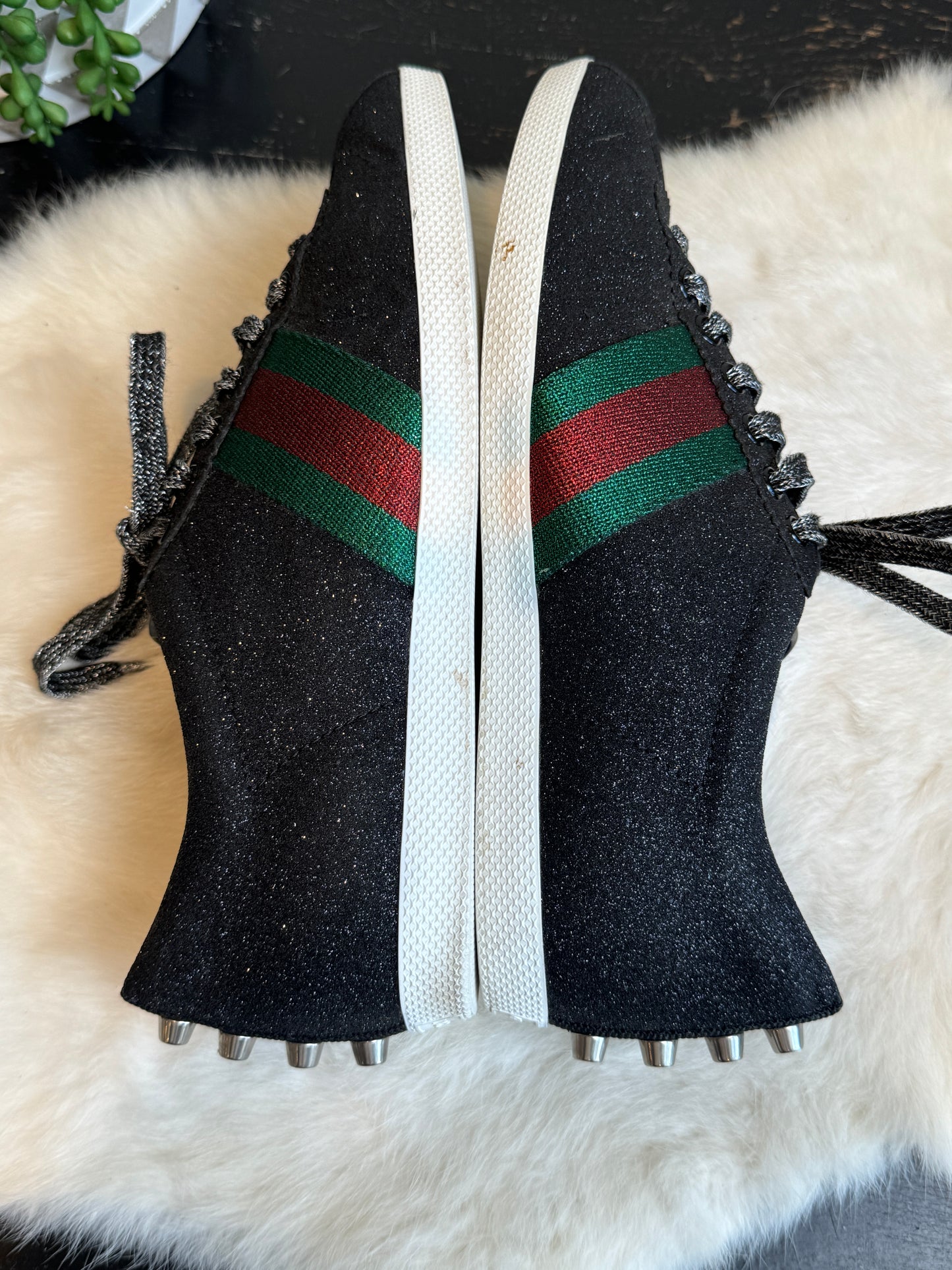 GUCCI Ace Black Glitter Studded Size 6EU (39EU)