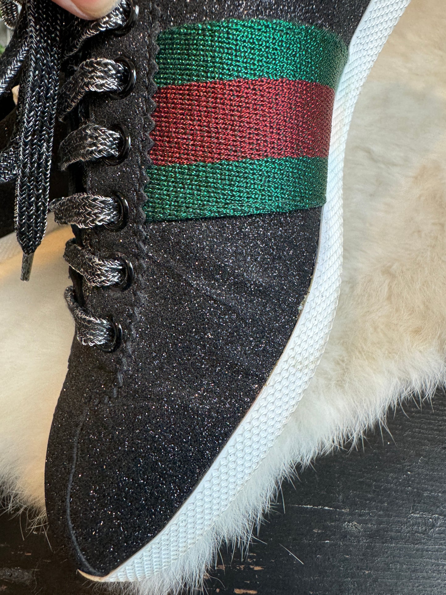 GUCCI Ace Black Glitter Studded Size 6EU (39EU)