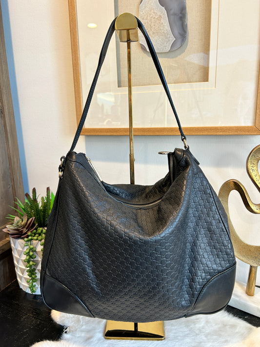 GUCCI MicroGuccissima Signature Black Leather Hobo