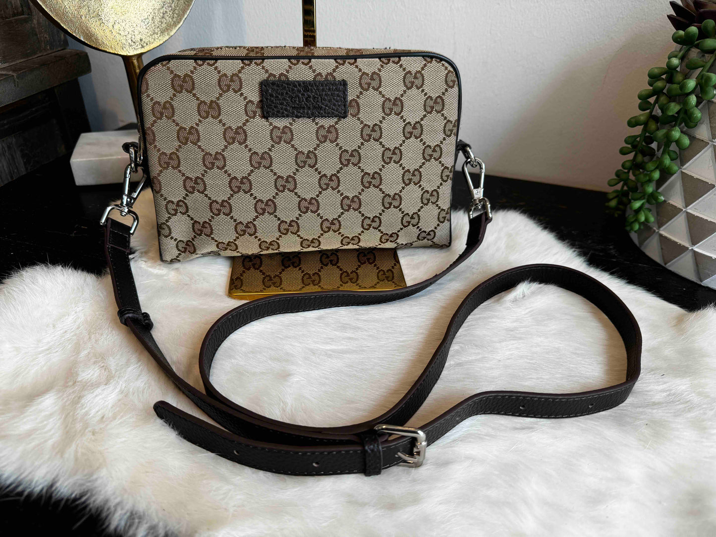 GUCCI Monogram Dollar Calfskin Beige Crossbody