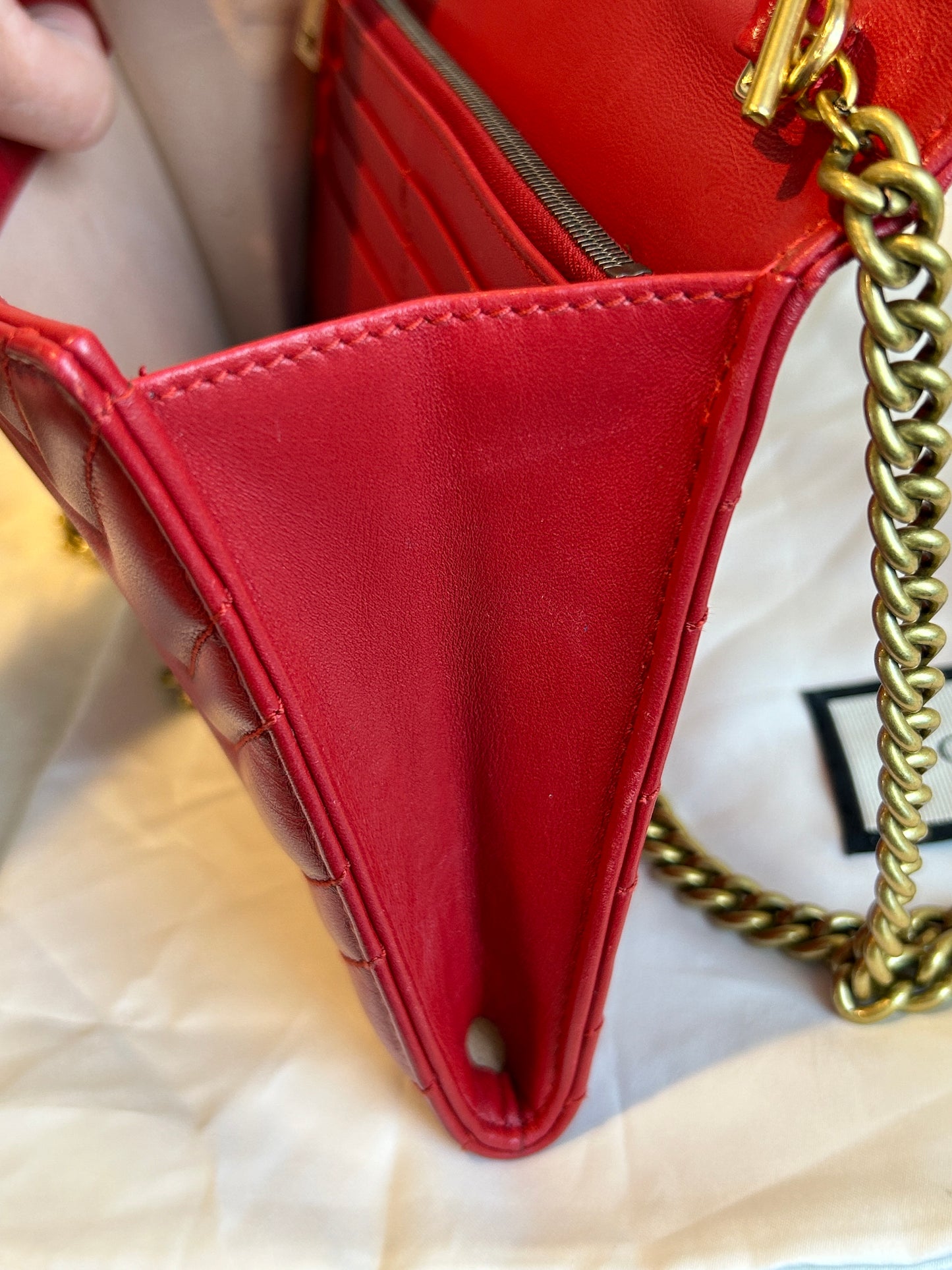 GUCCI Calfskin Matelasse GG Marmont Wallet on Chain Red