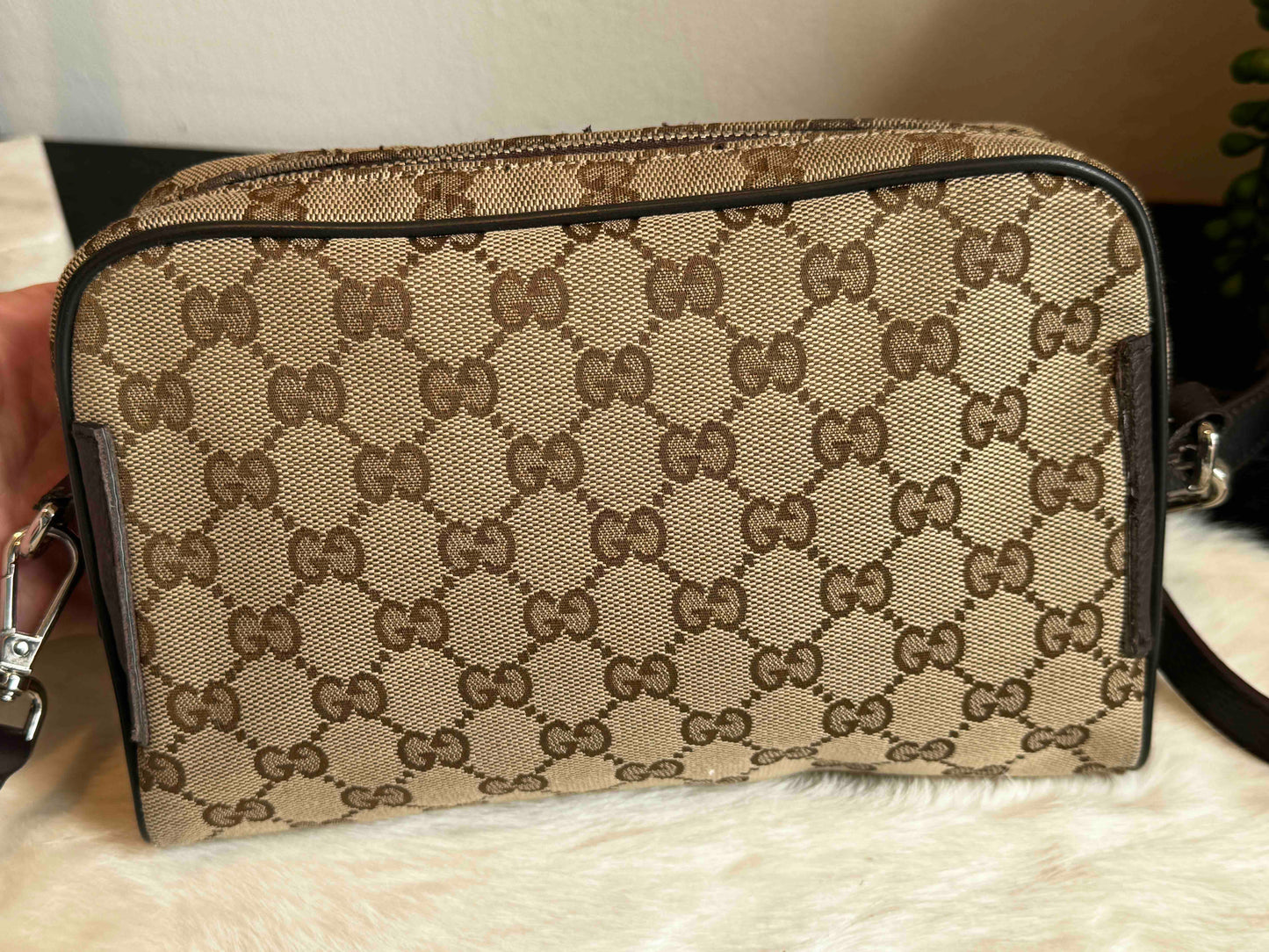 GUCCI Monogram Dollar Calfskin Beige Crossbody