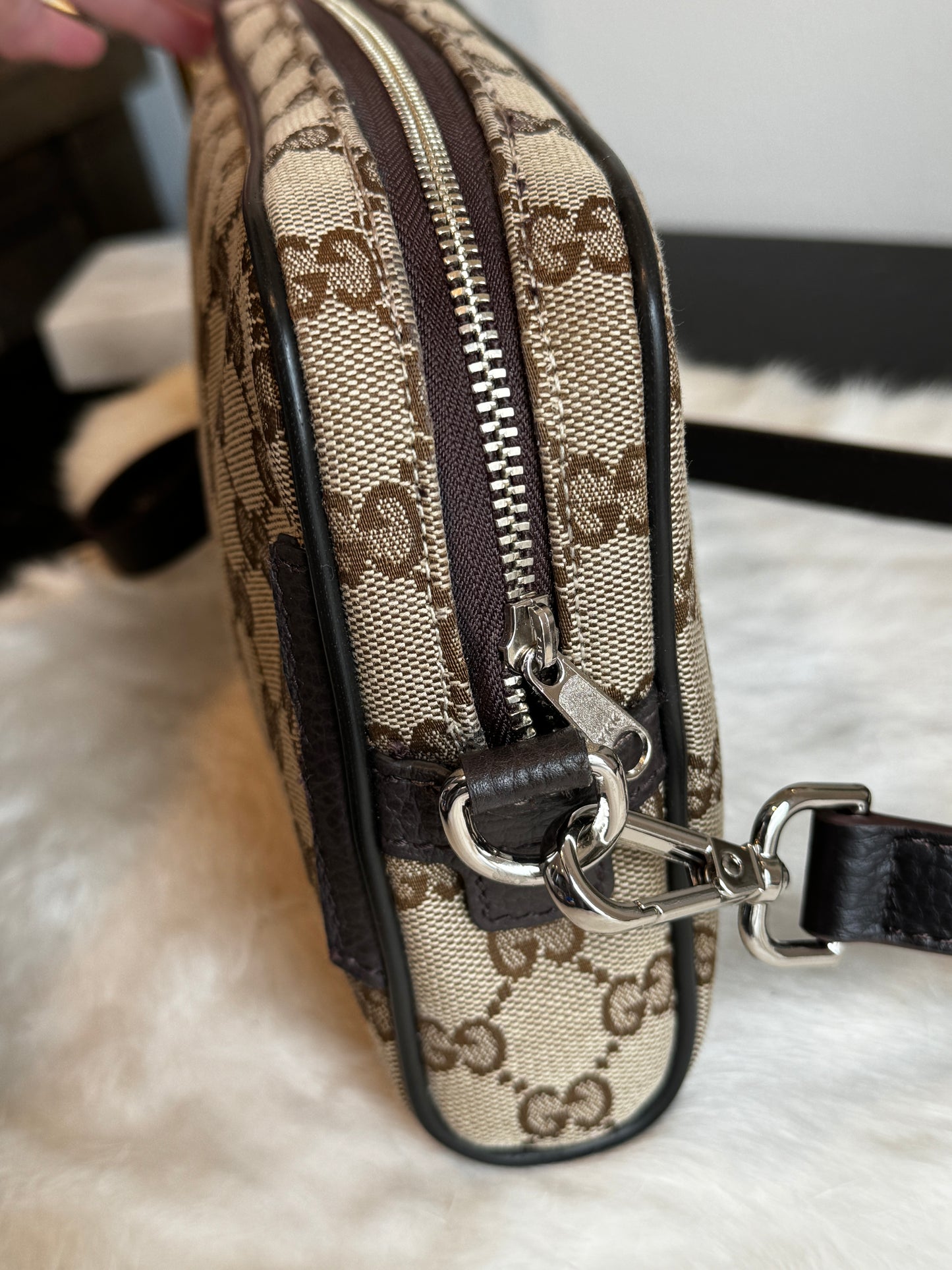 GUCCI Monogram Dollar Calfskin Beige Crossbody