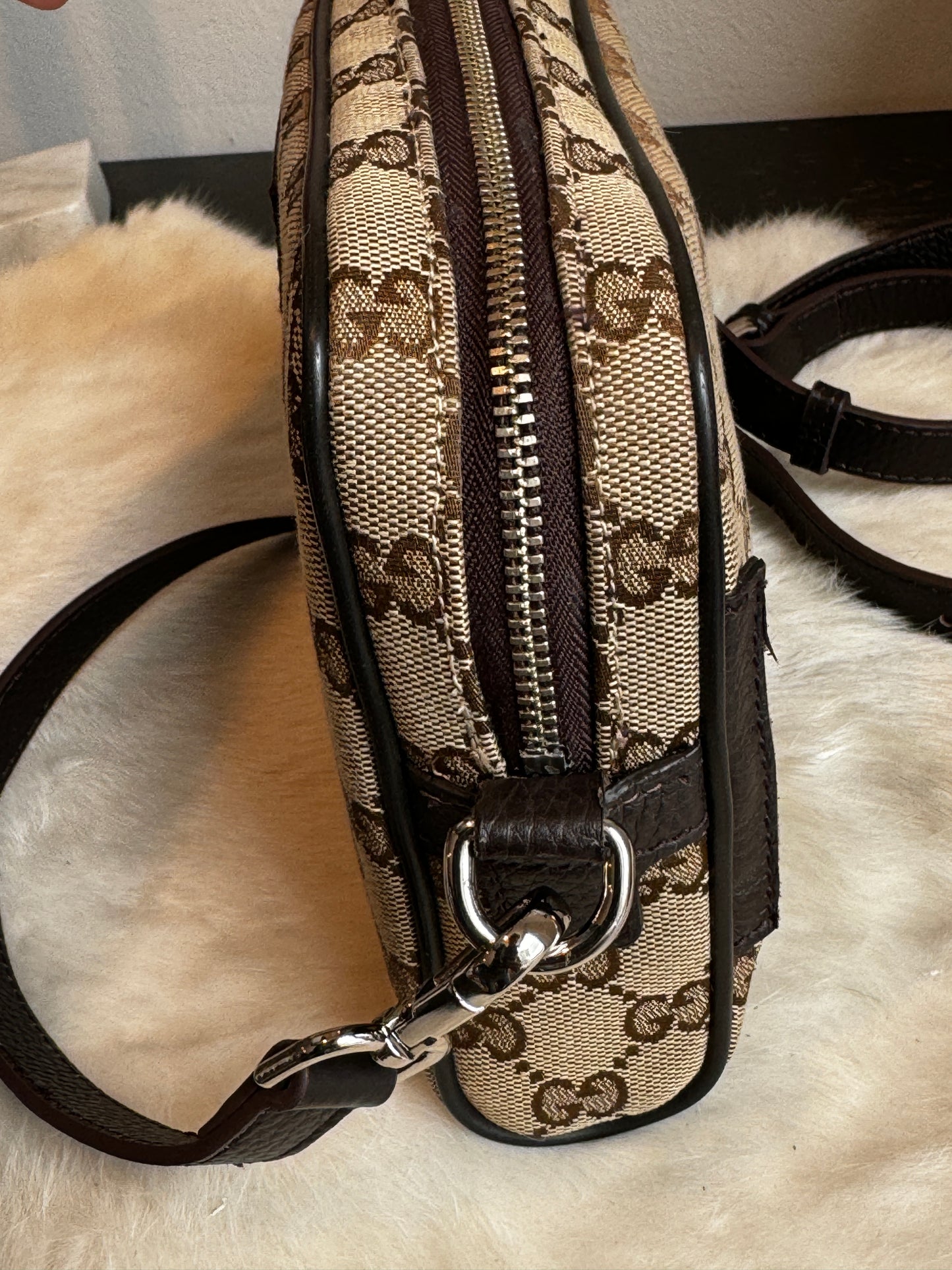 GUCCI Monogram Dollar Calfskin Beige Crossbody