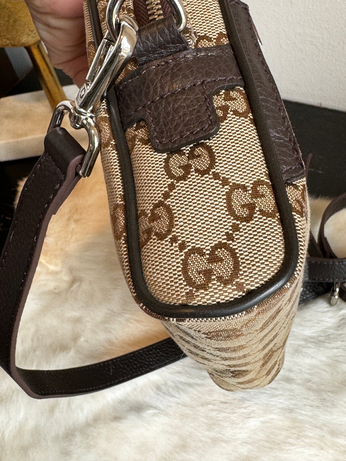 GUCCI Monogram Dollar Calfskin Beige Crossbody