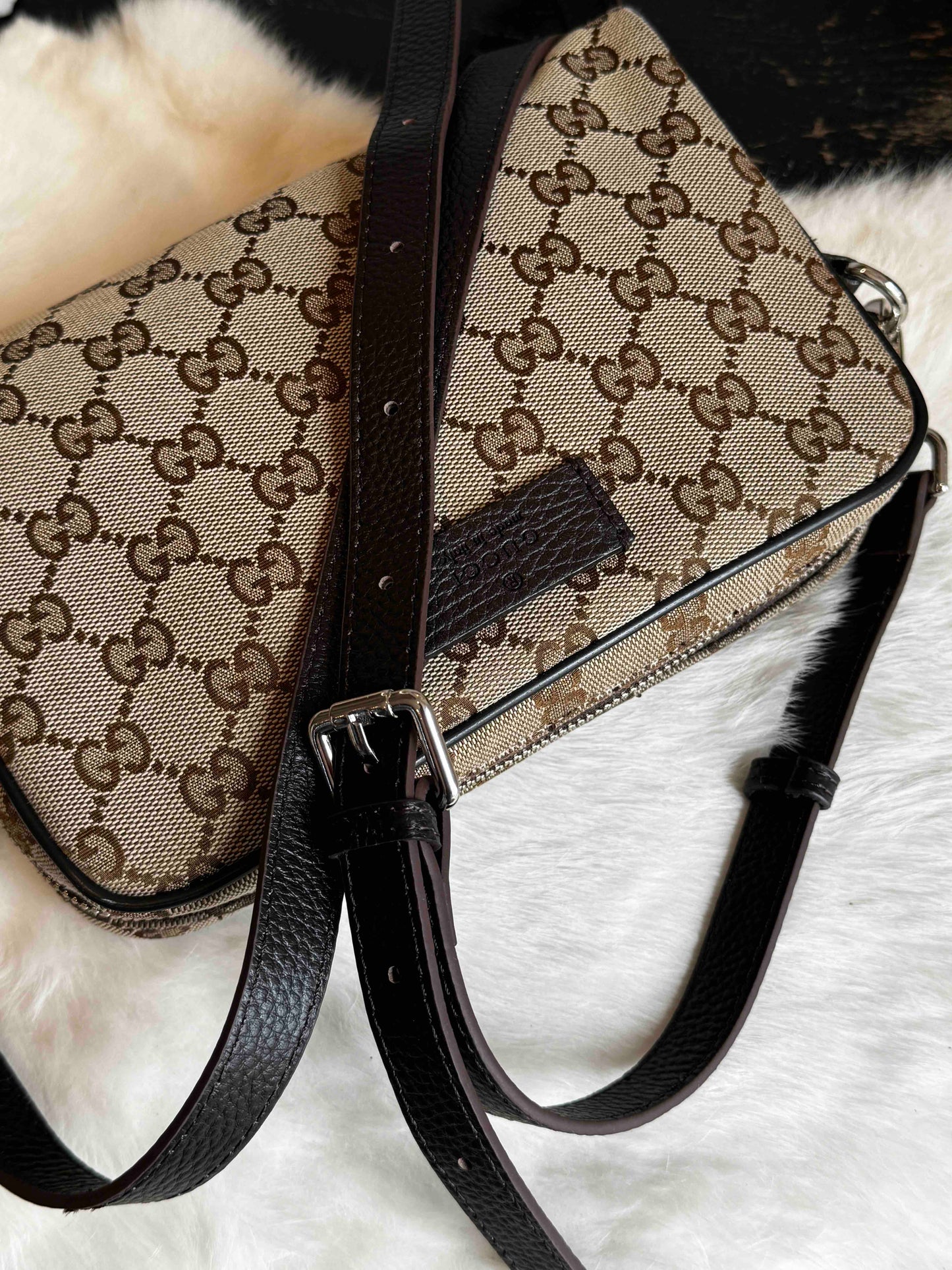 GUCCI Monogram Dollar Calfskin Beige Crossbody