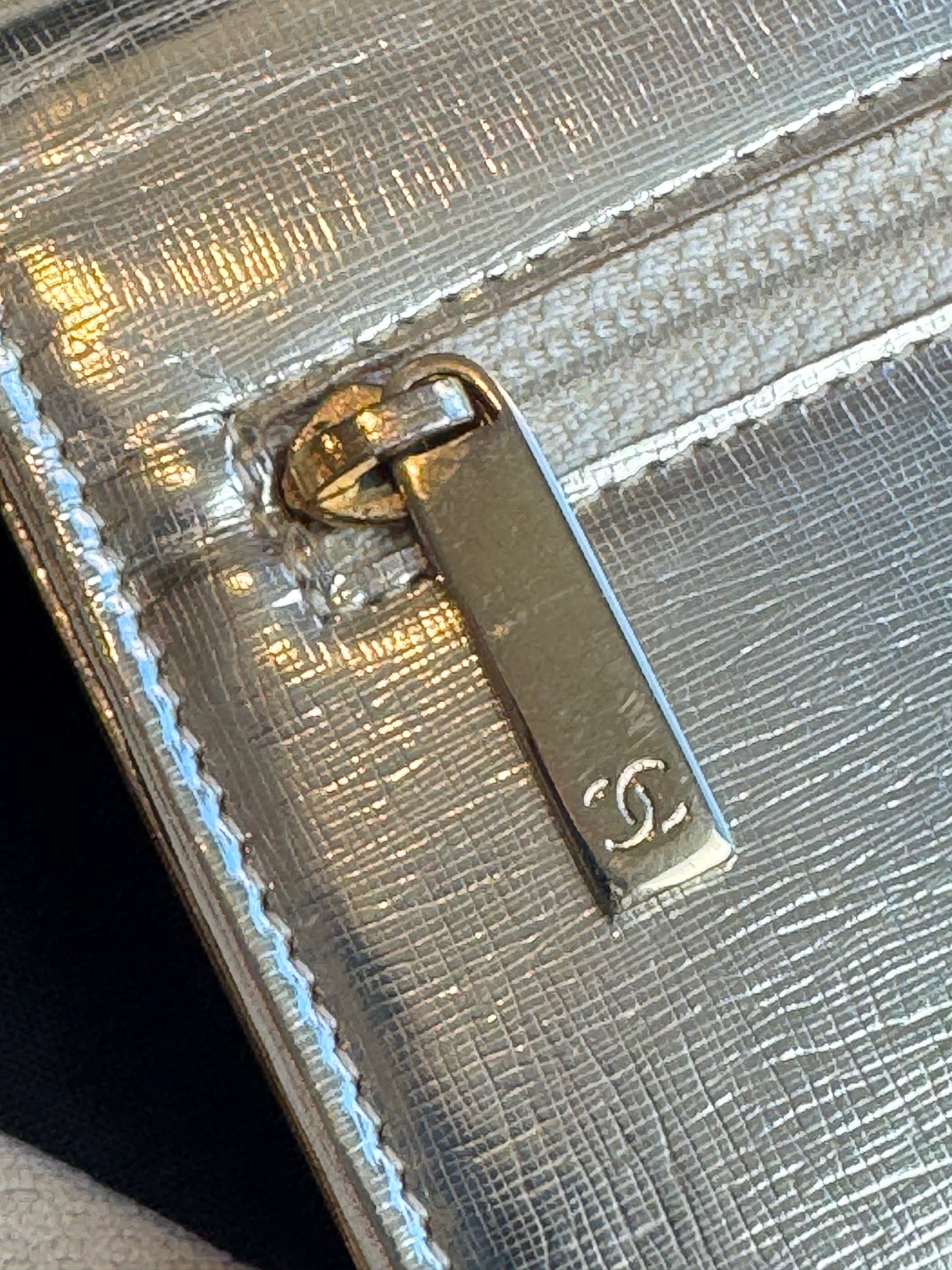 Chanel Metallic Gold Timeless Leather Wallet On Chain