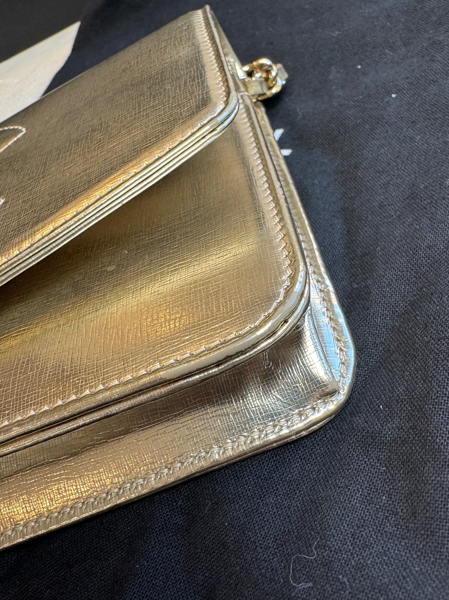 Chanel Metallic Gold Timeless Leather Wallet On Chain