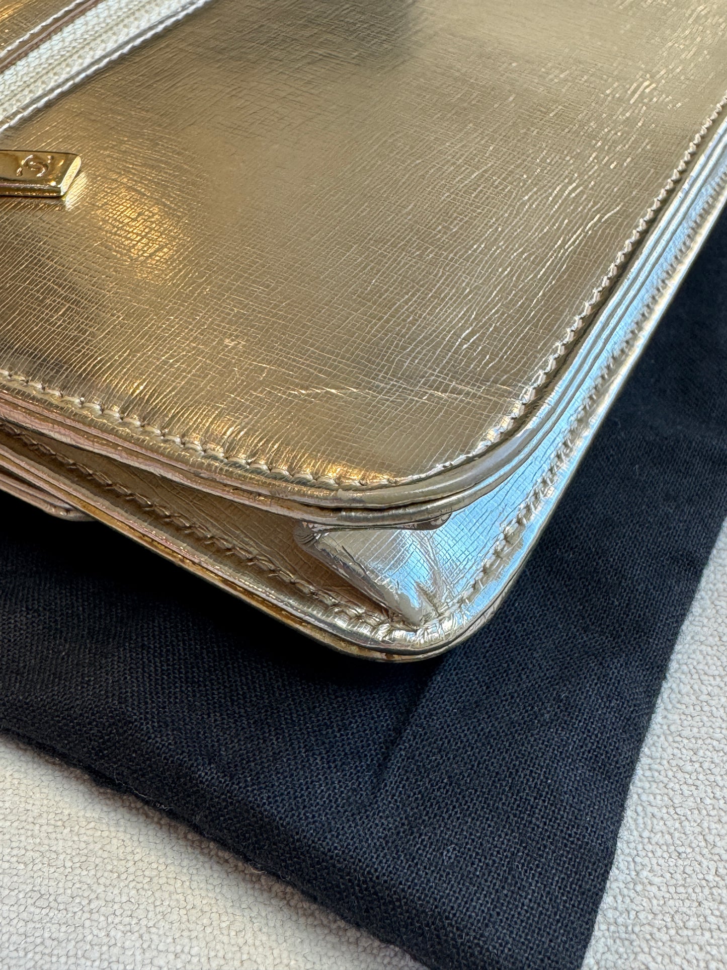 Chanel Metallic Gold Timeless Leather Wallet On Chain