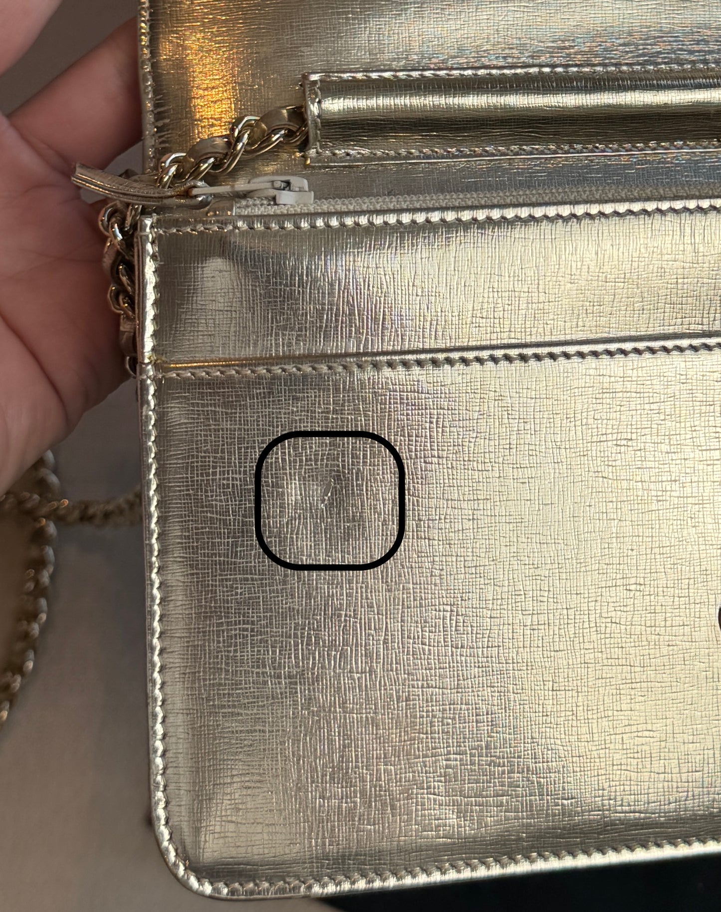 Chanel Metallic Gold Timeless Leather Wallet On Chain