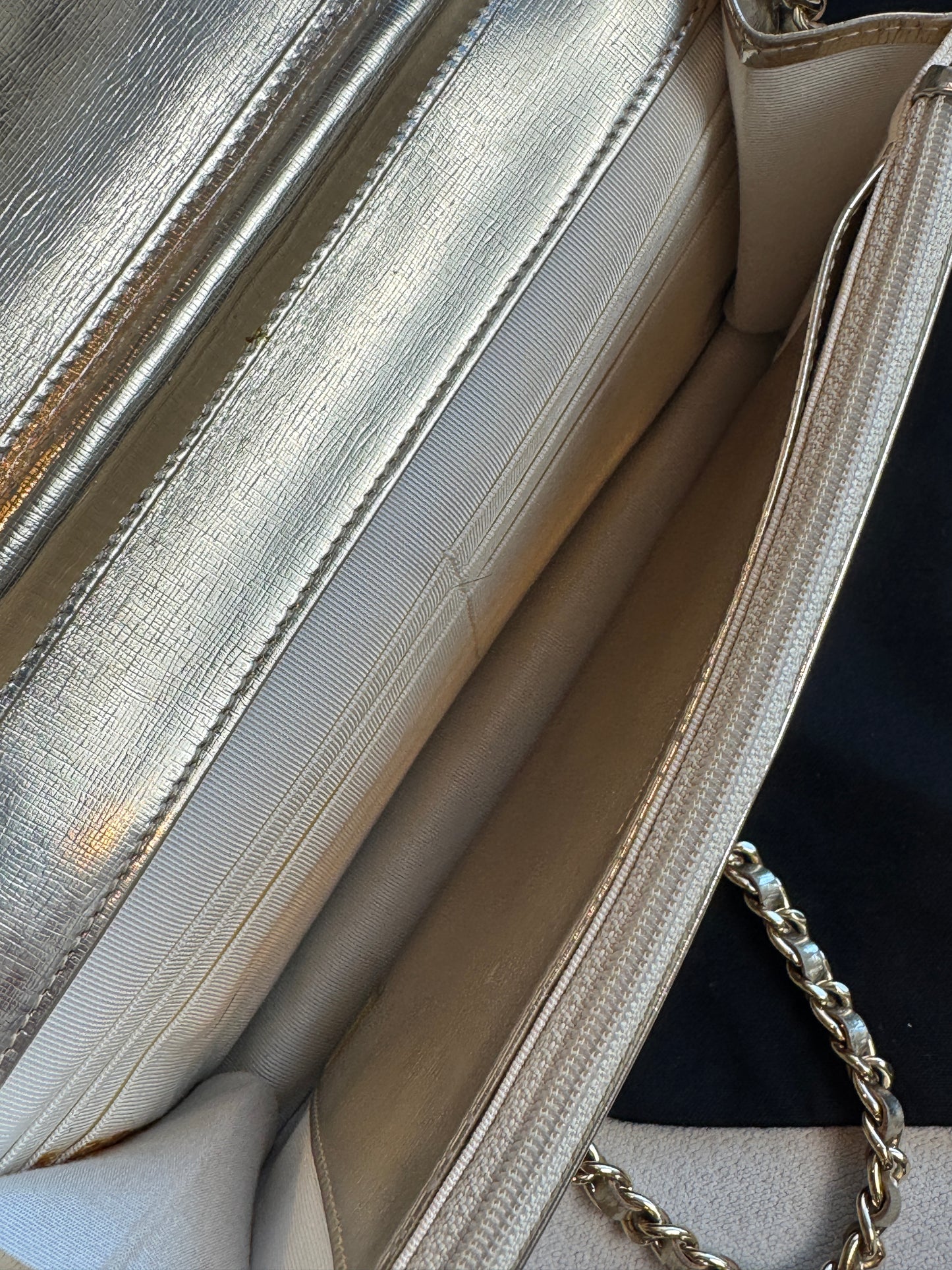 Chanel Metallic Gold Timeless Leather Wallet On Chain