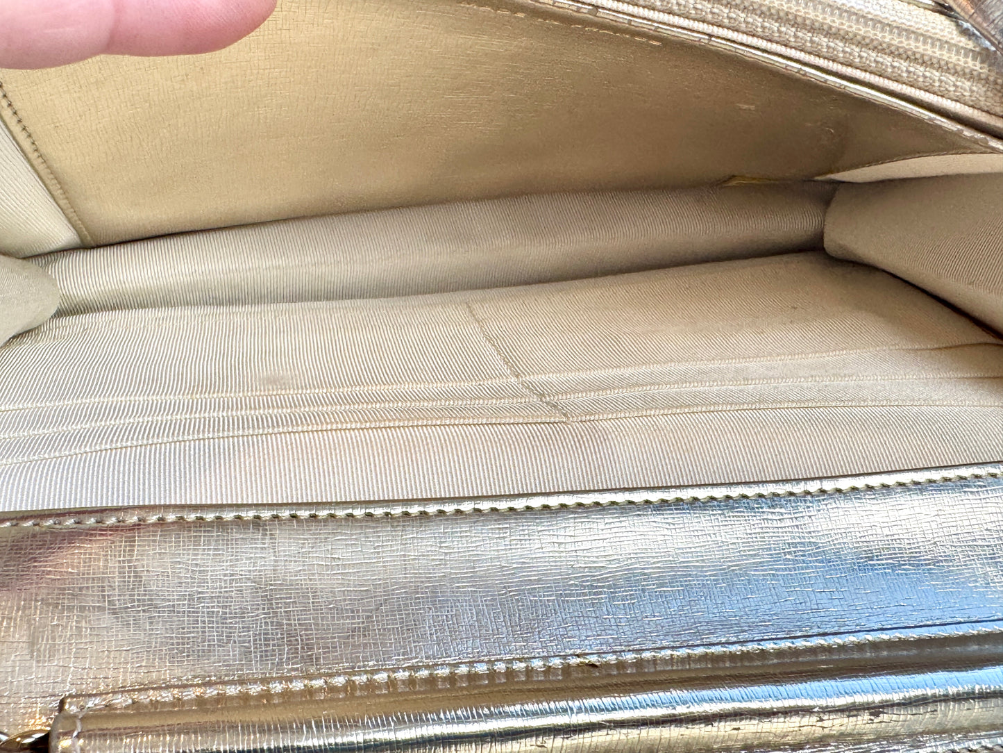 Chanel Metallic Gold Timeless Leather Wallet On Chain