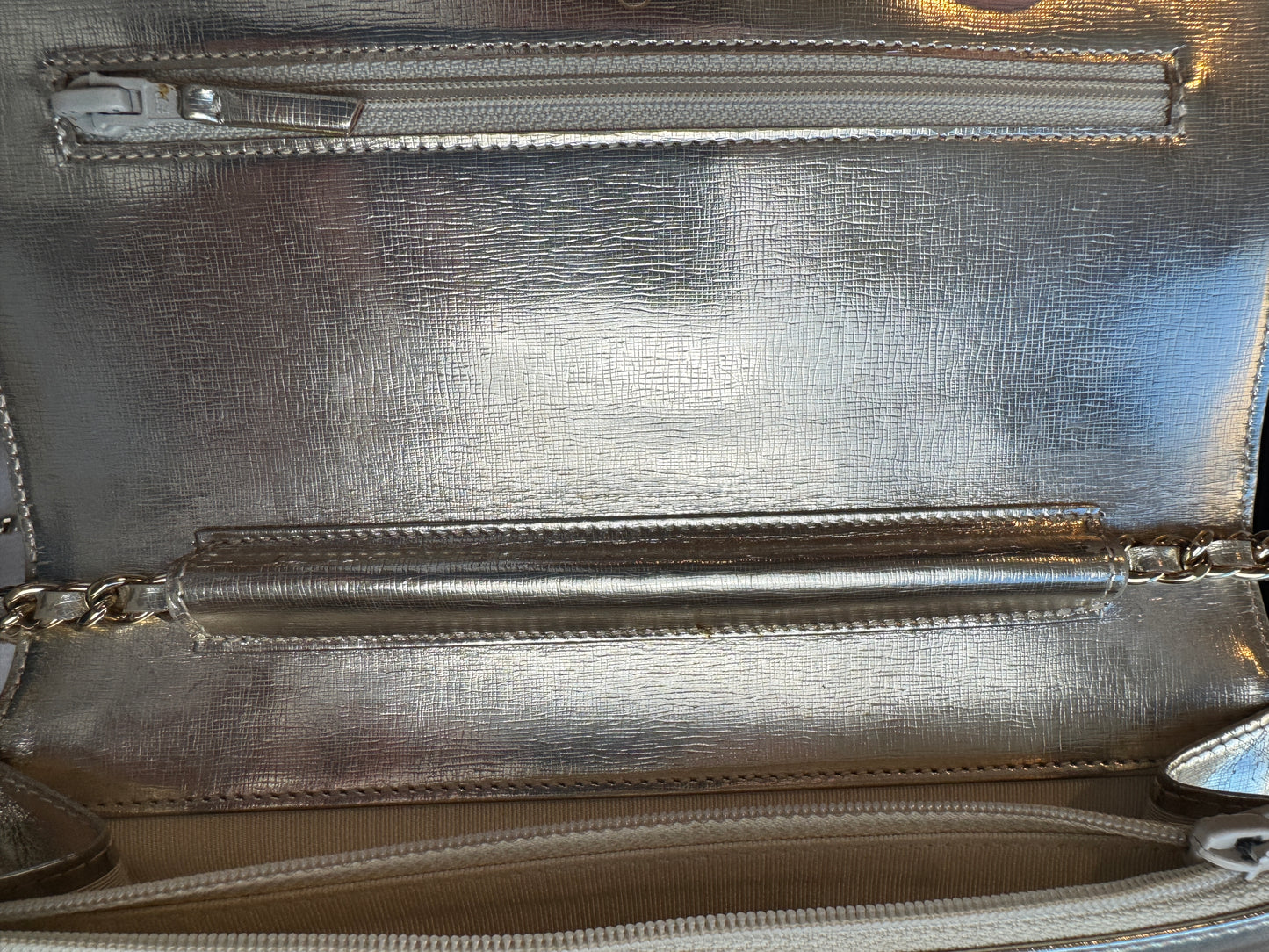 Chanel Metallic Gold Timeless Leather Wallet On Chain