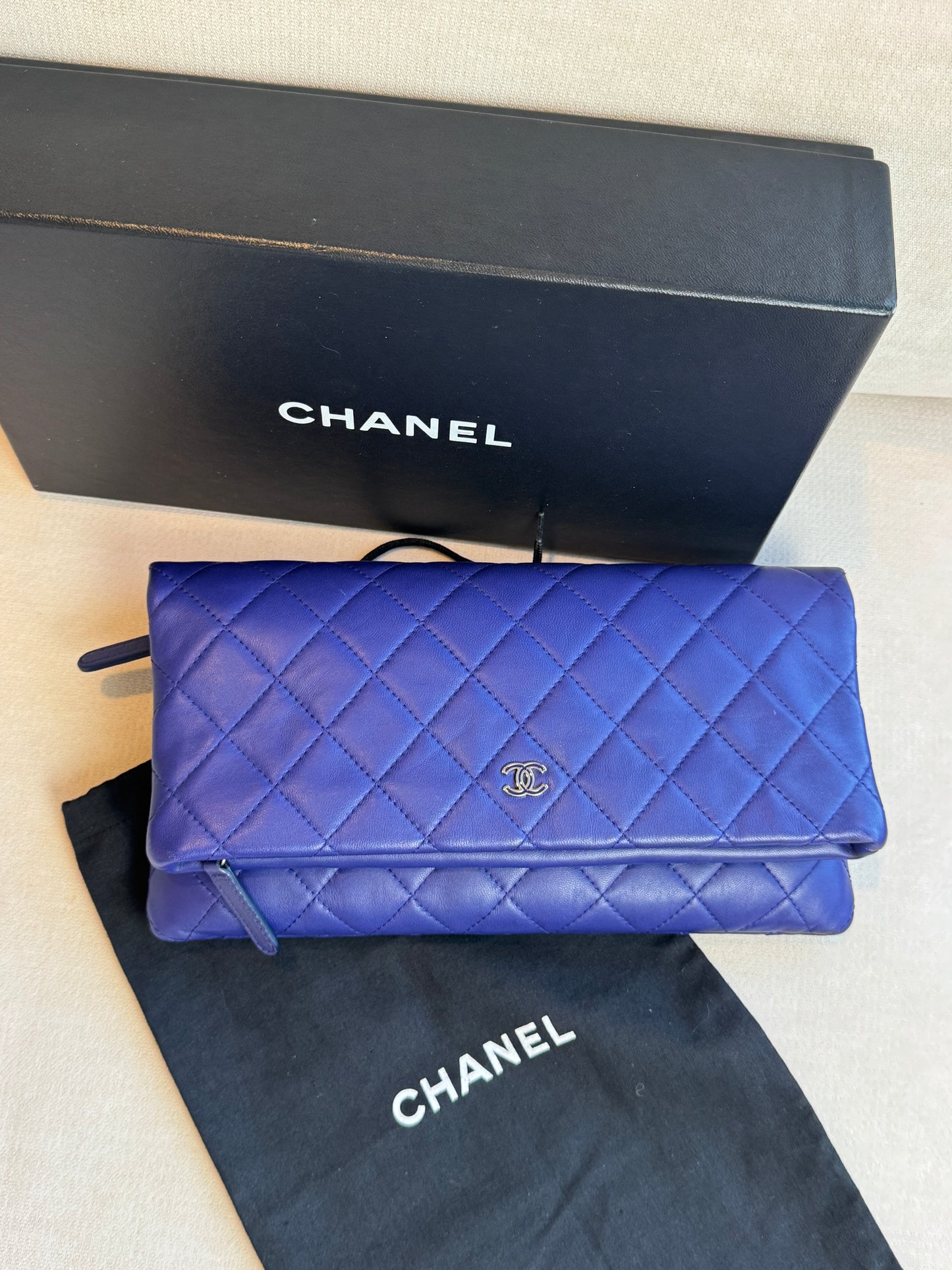 Chanel Matelasse Lambskin Fold-Over Clutch Blue