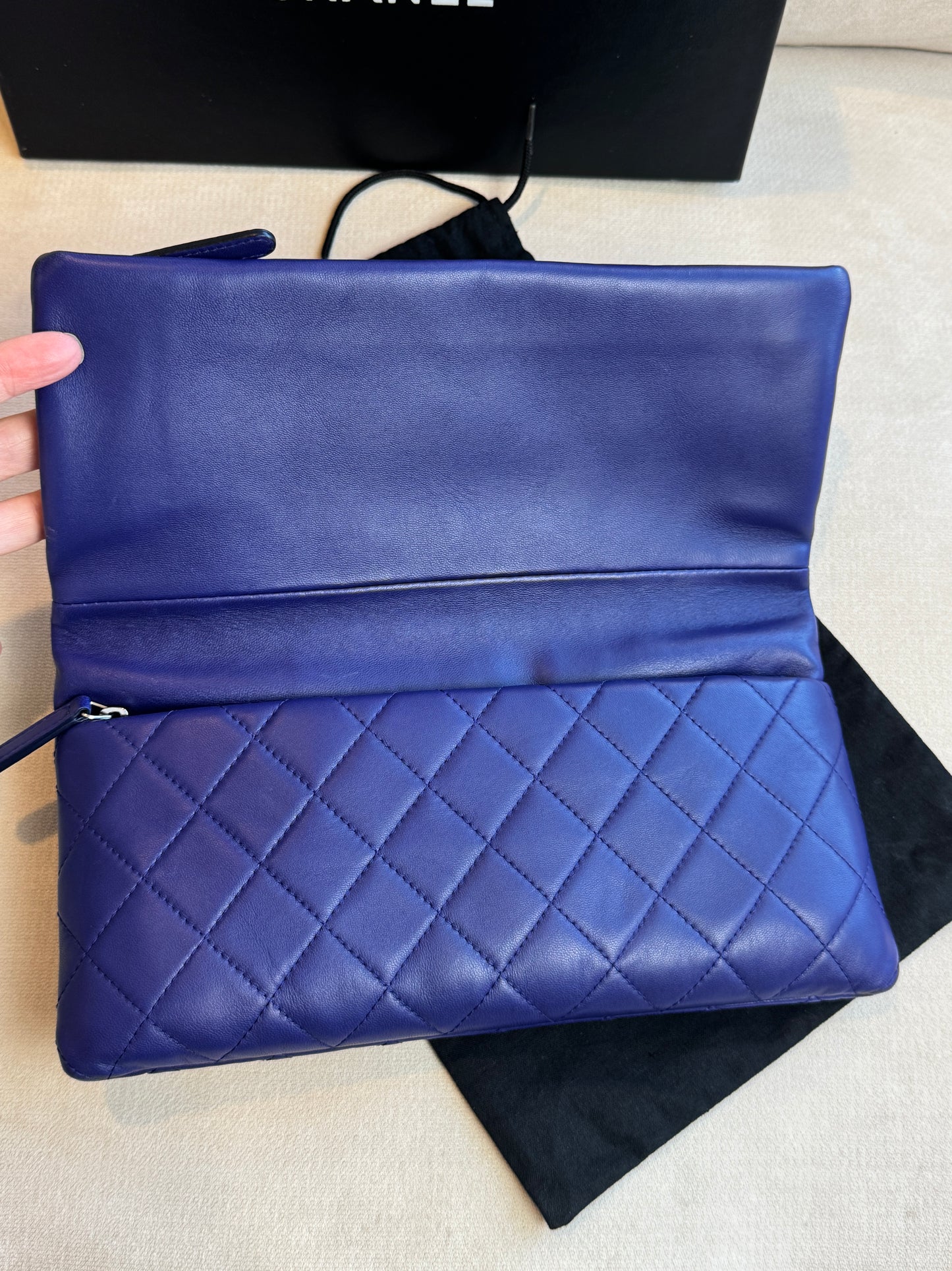 Chanel Matelasse Lambskin Fold-Over Clutch Blue