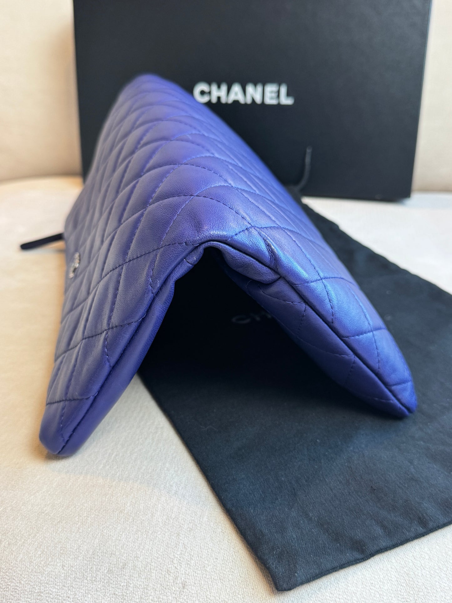 Chanel Matelasse Lambskin Fold-Over Clutch Blue