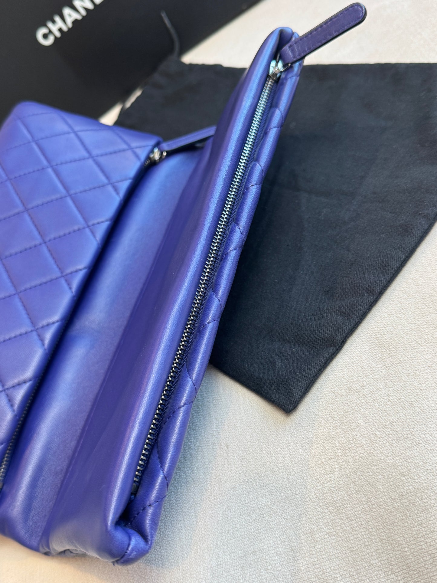 Chanel Matelasse Lambskin Fold-Over Clutch Blue