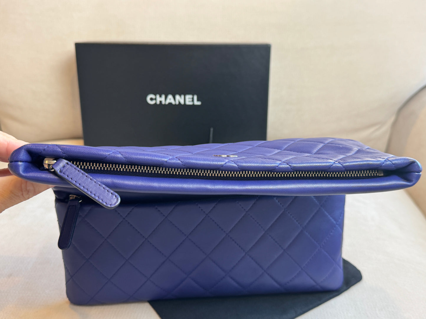 Chanel Matelasse Lambskin Fold-Over Clutch Blue
