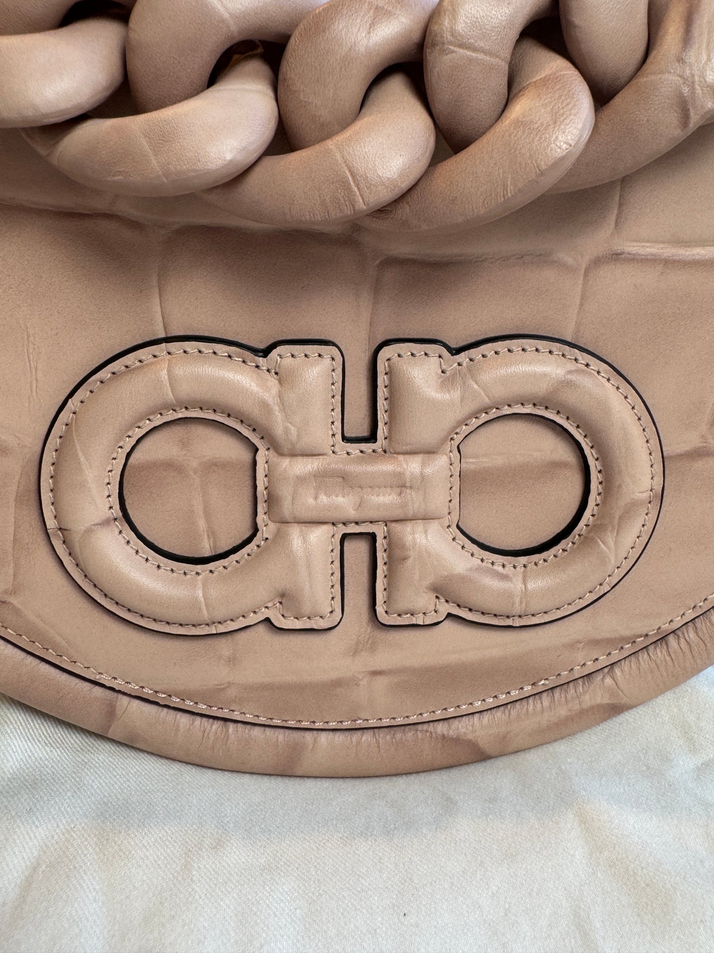 Salvatore Ferragamo Aura Croc Embossed Bag Retail $3200