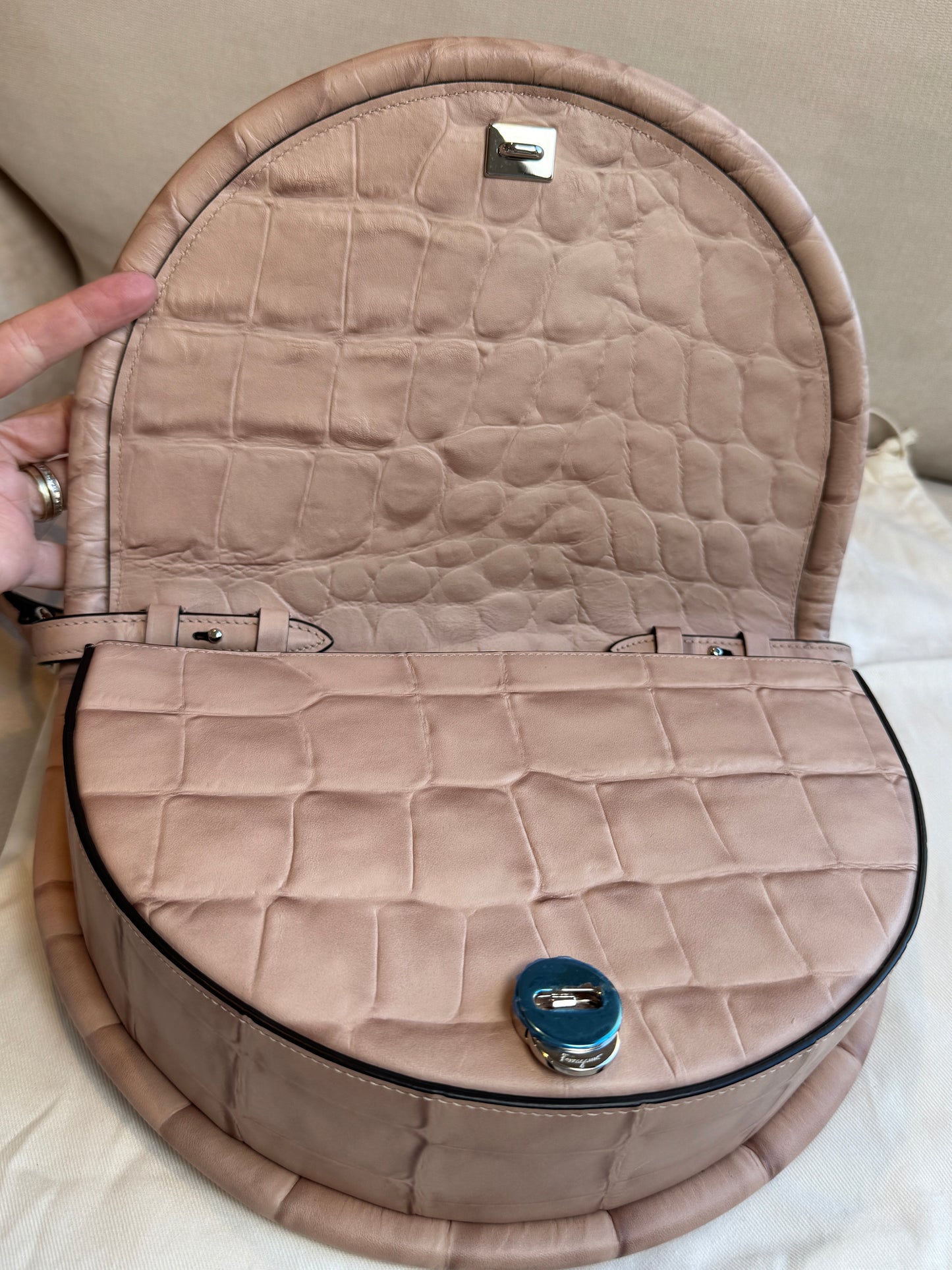 Salvatore Ferragamo Aura Croc Embossed Bag Retail $3200