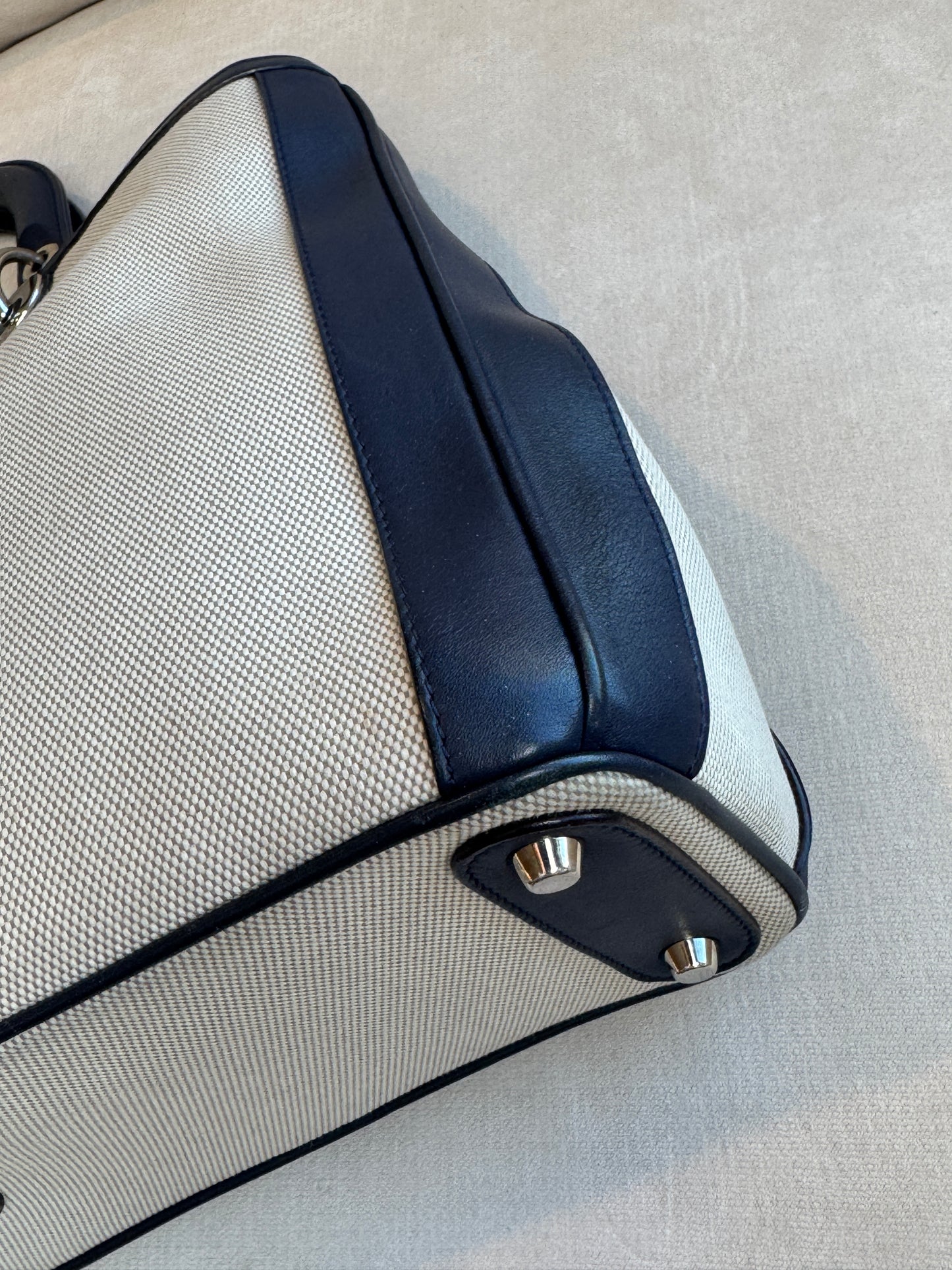 Dior Navy Canvas and Leather Large Diorissimo Tote Tan/Navy