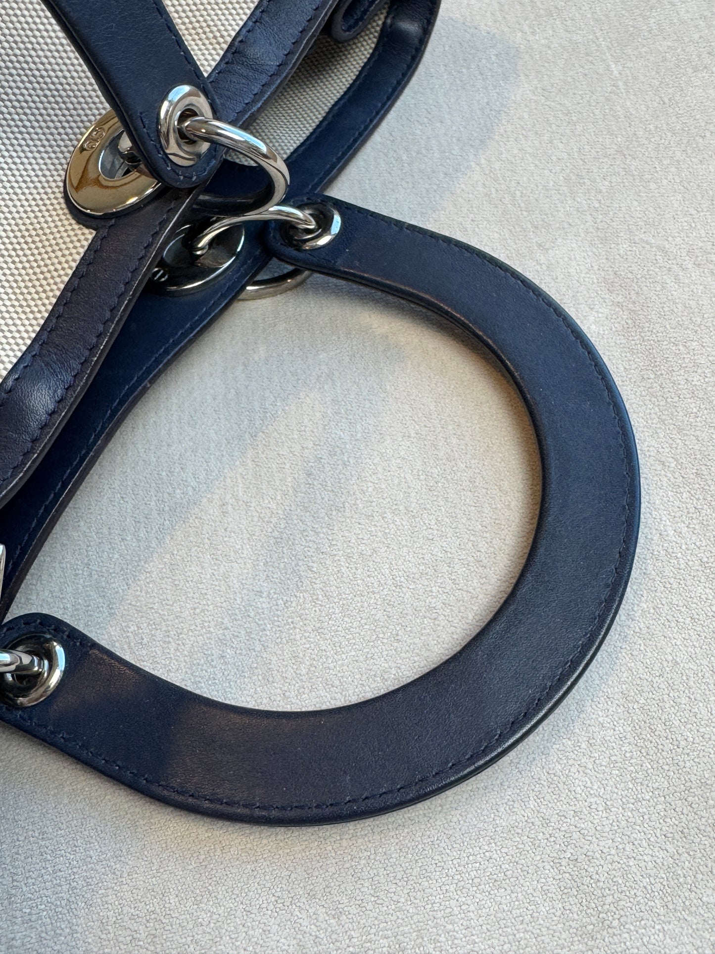 Dior Navy Canvas and Leather Large Diorissimo Tote Tan/Navy