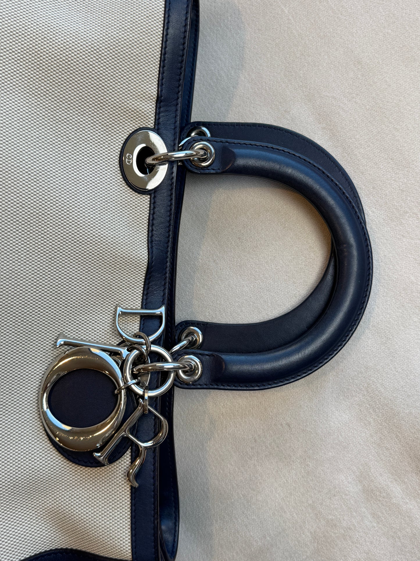 Dior Navy Canvas and Leather Large Diorissimo Tote Tan/Navy