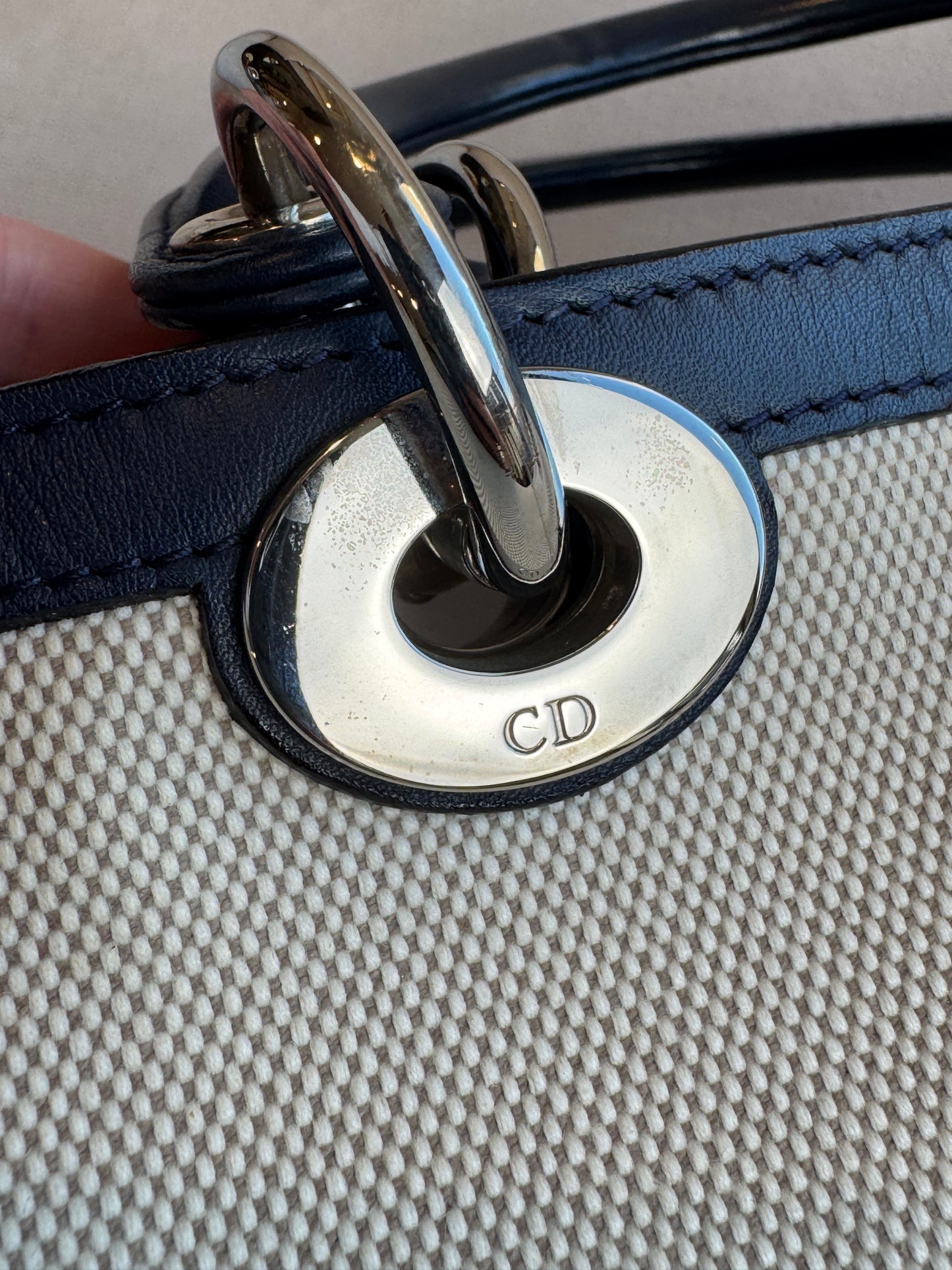 Dior Navy Canvas and Leather Large Diorissimo Tote Tan/Navy