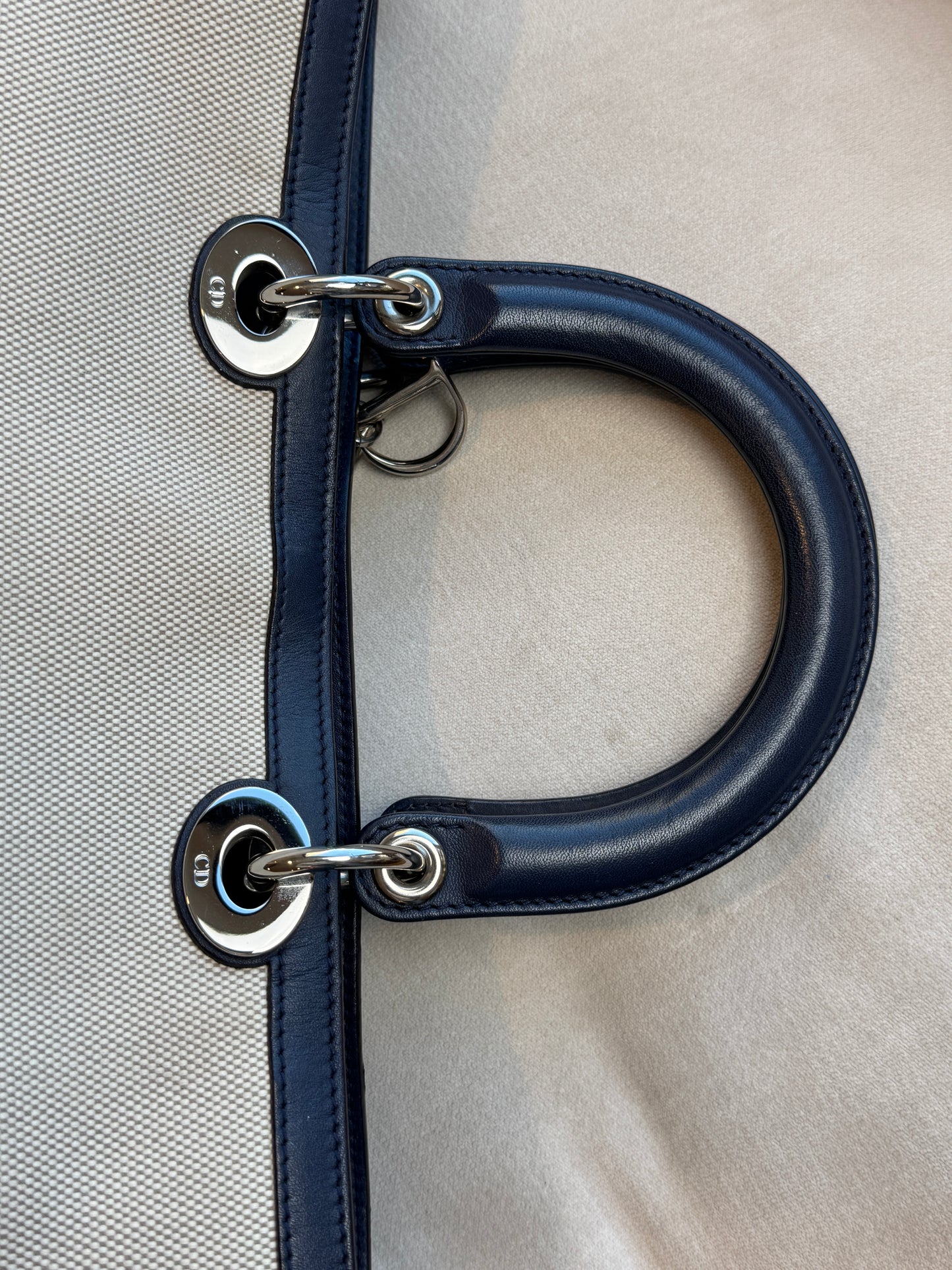 Dior Navy Canvas and Leather Large Diorissimo Tote Tan/Navy