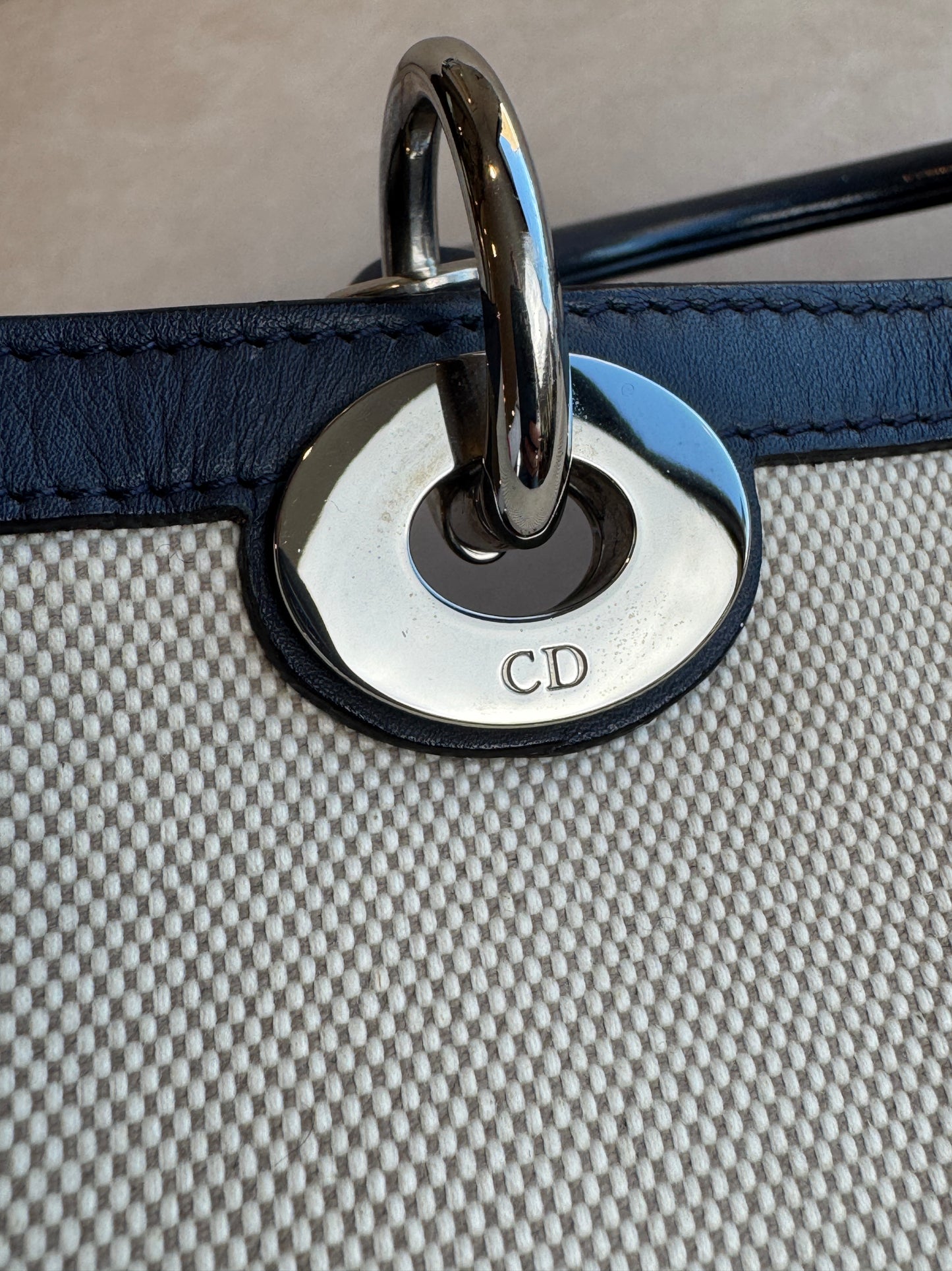 Dior Navy Canvas and Leather Large Diorissimo Tote Tan/Navy