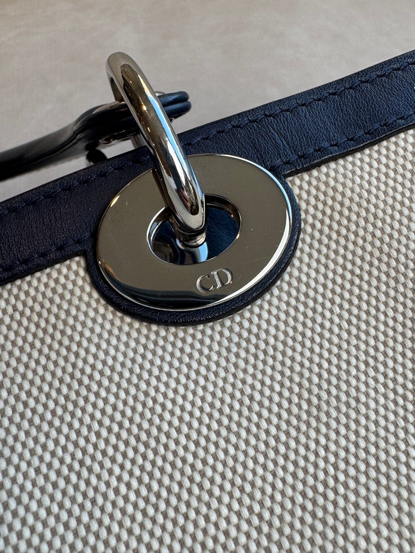 Dior Navy Canvas and Leather Large Diorissimo Tote Tan/Navy