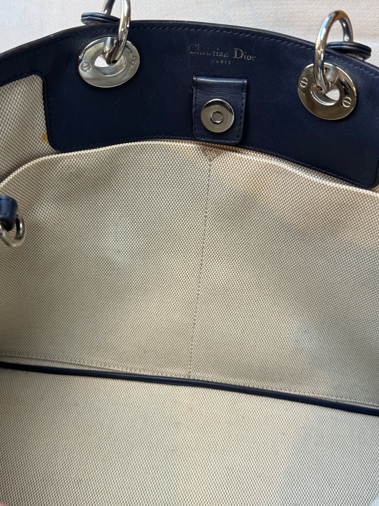 Dior Navy Canvas and Leather Large Diorissimo Tote Tan/Navy