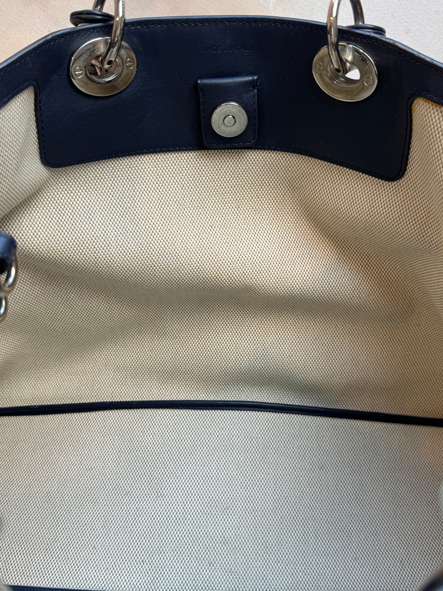 Dior Navy Canvas and Leather Large Diorissimo Tote Tan/Navy
