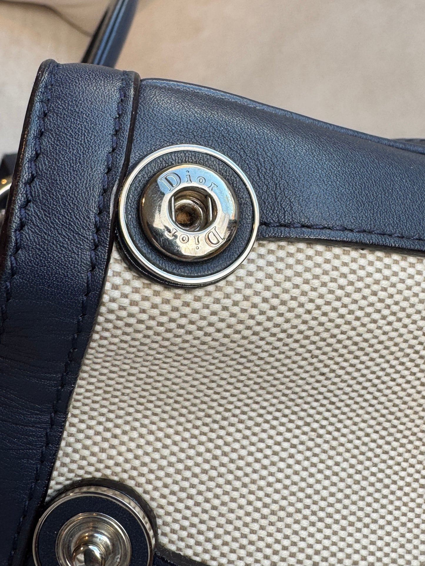 Dior Navy Canvas and Leather Large Diorissimo Tote Tan/Navy