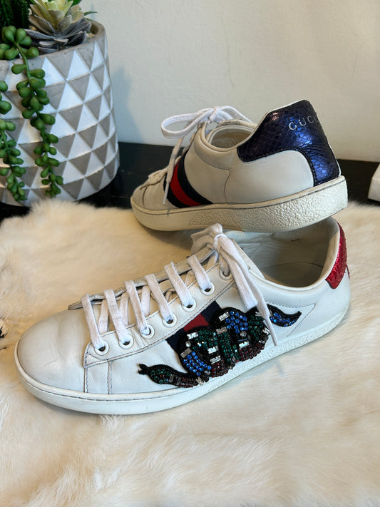 GUCCI Ace Rhinestone King Snake Sneakers Women's 36EU