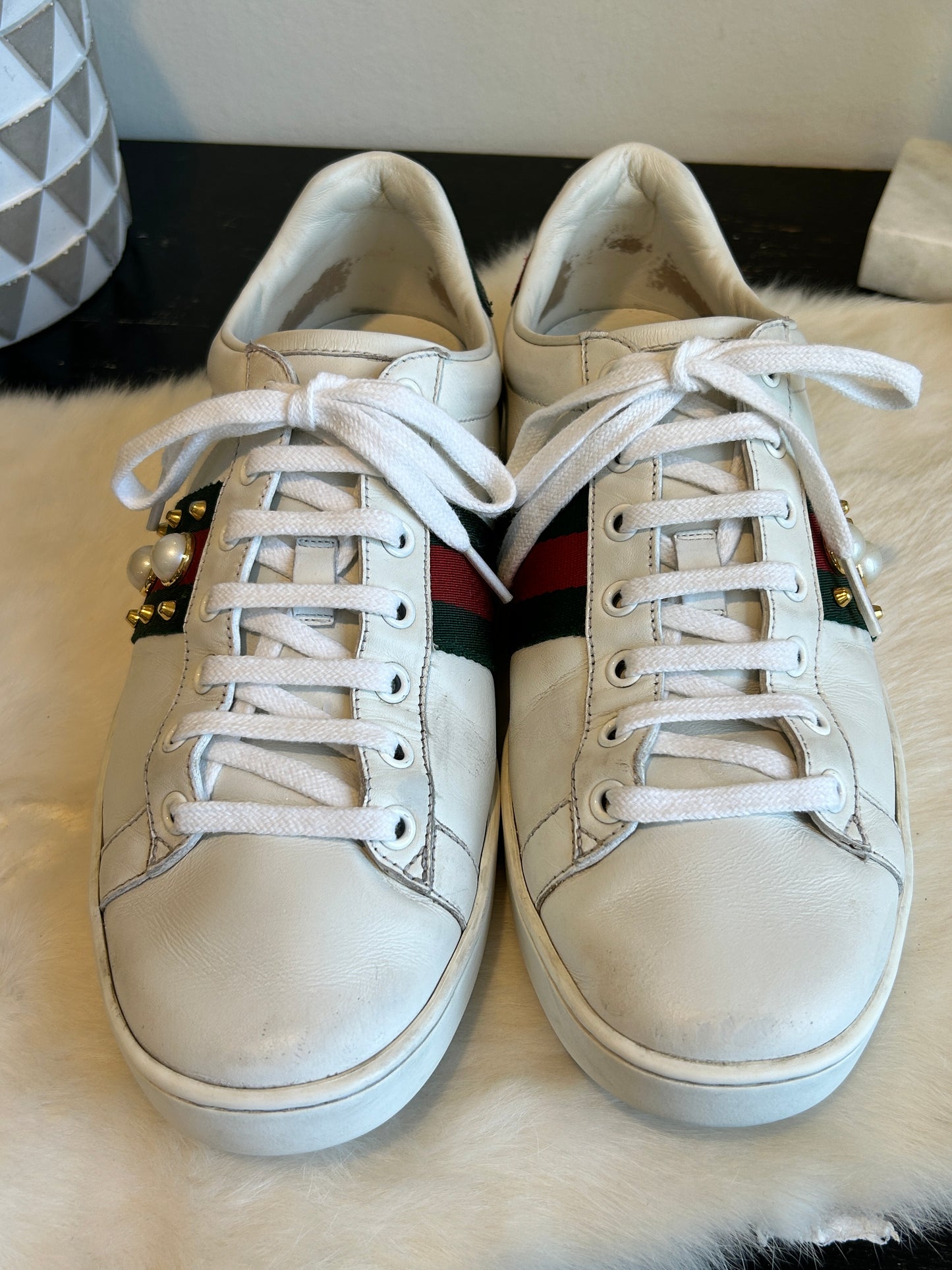 GUCCI Ace Pearl Spikes Sneakers Women's 39.5