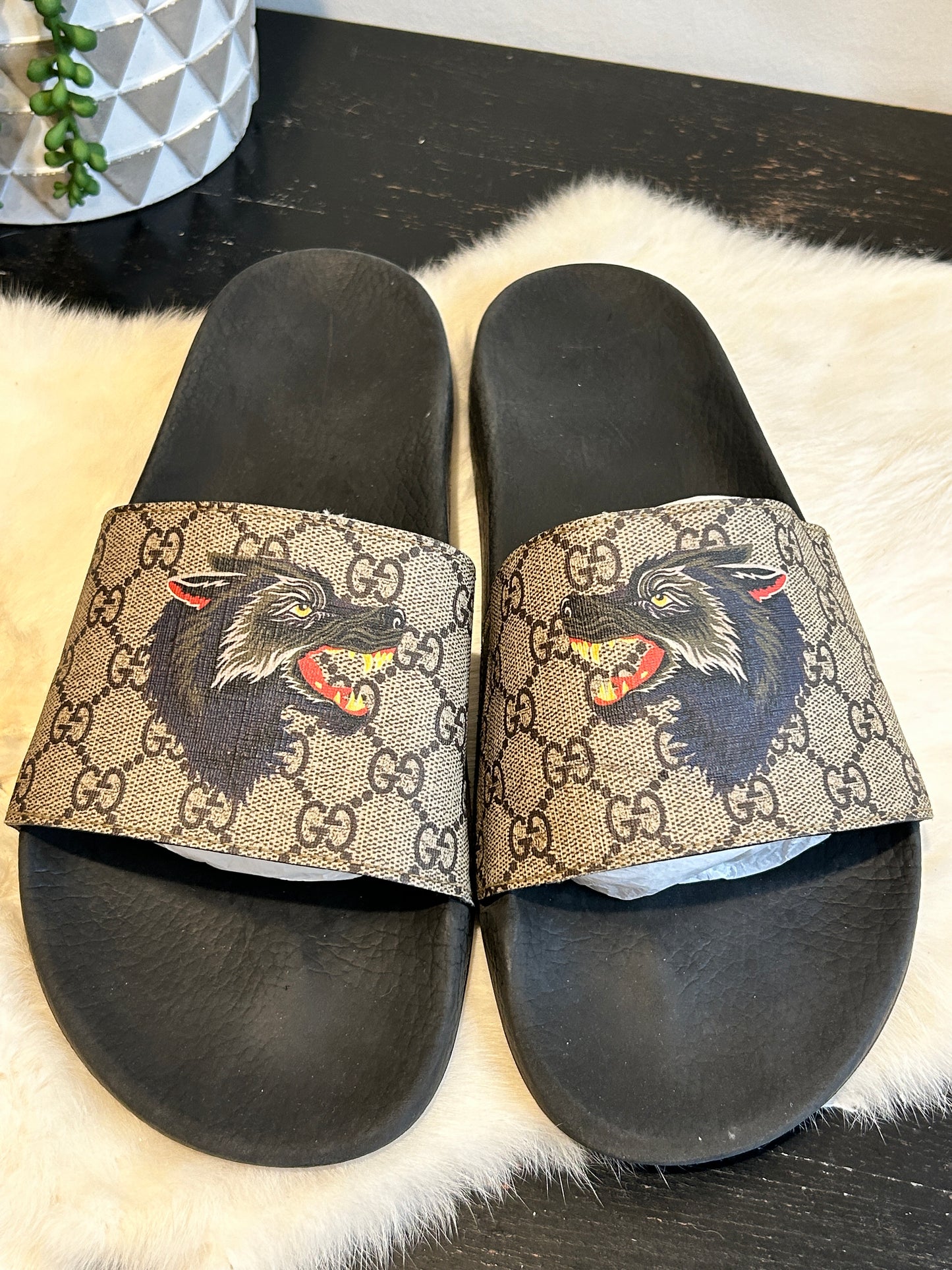 GUCCI Supreme Canvas Tigers Mens Slides 13EU