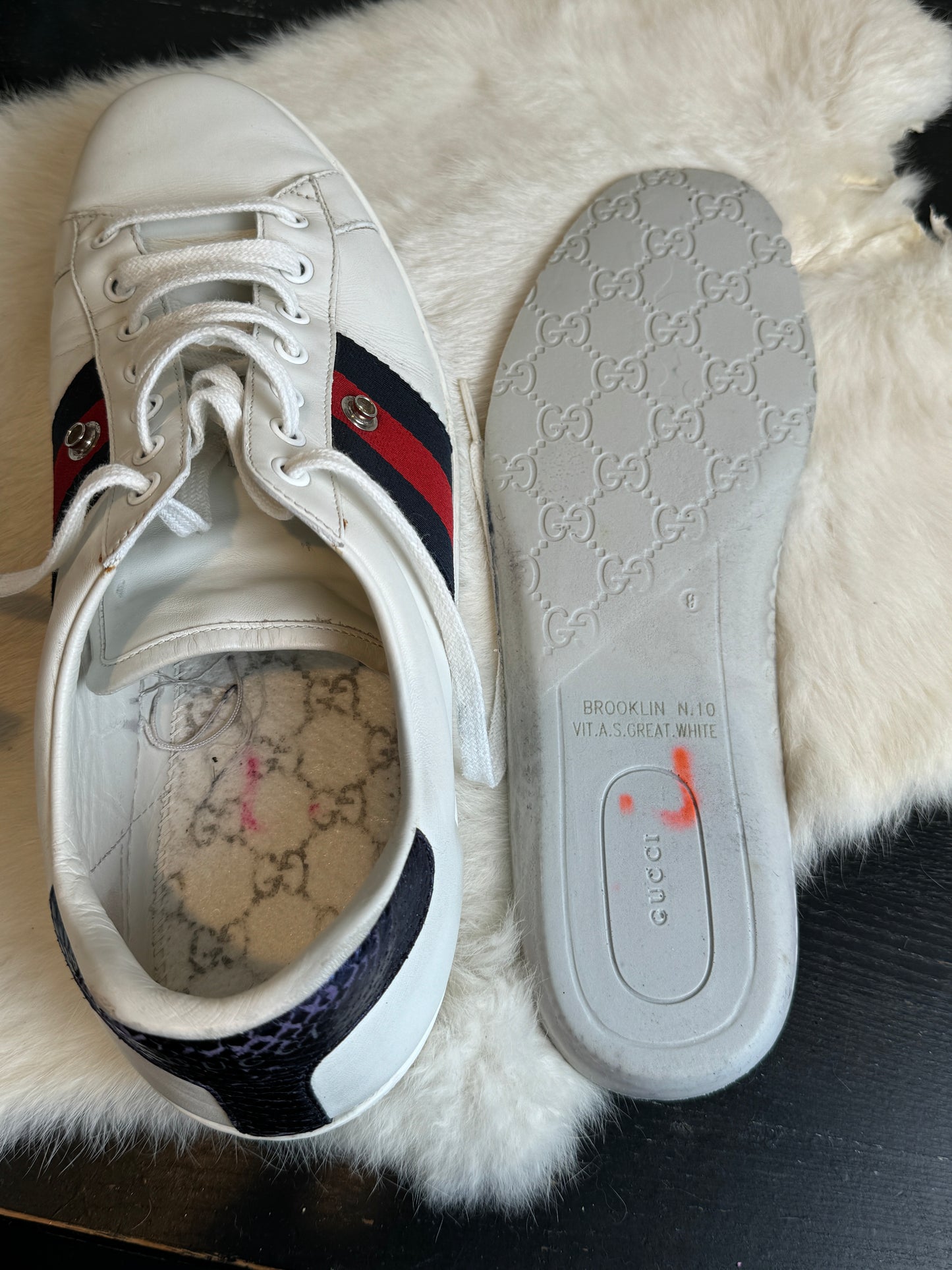 GUCCI Ace Navy/Red Web Snaps Mens 10EU