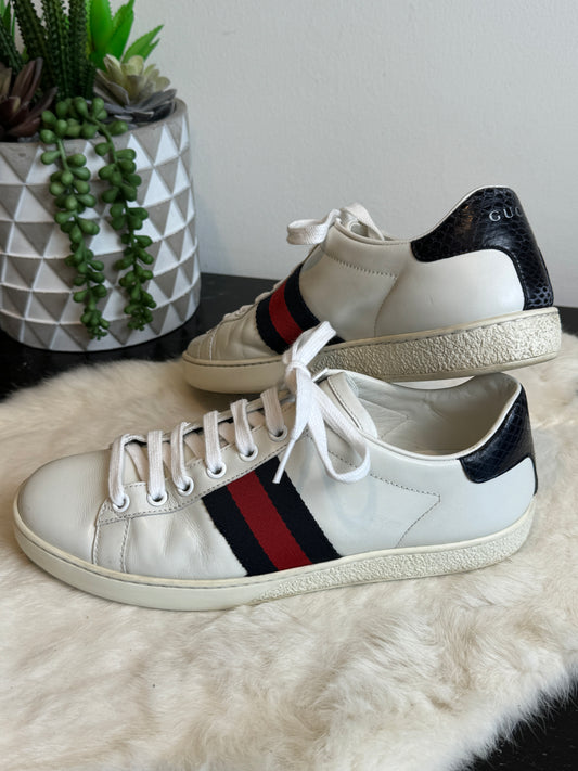 GUCCI Ace Navy/Red Web Sneakers 36.5EU