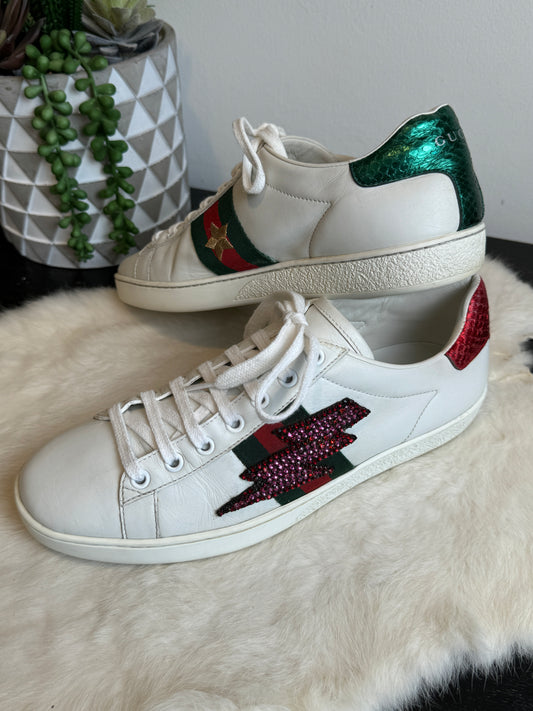 Gucci Ace Lightening Bolt Rhinestone Sneakers 39EU