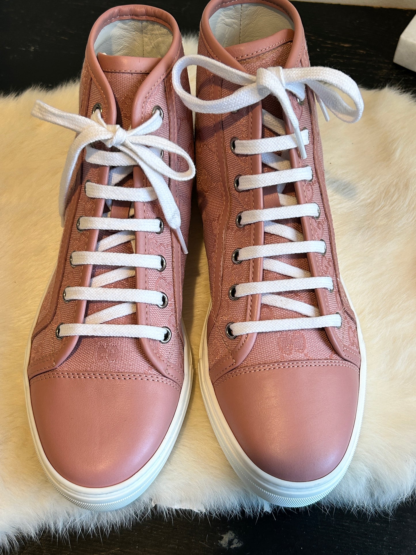 GUCCI Miro Soft Canvas/Leather High Tops Pink 37/38EU