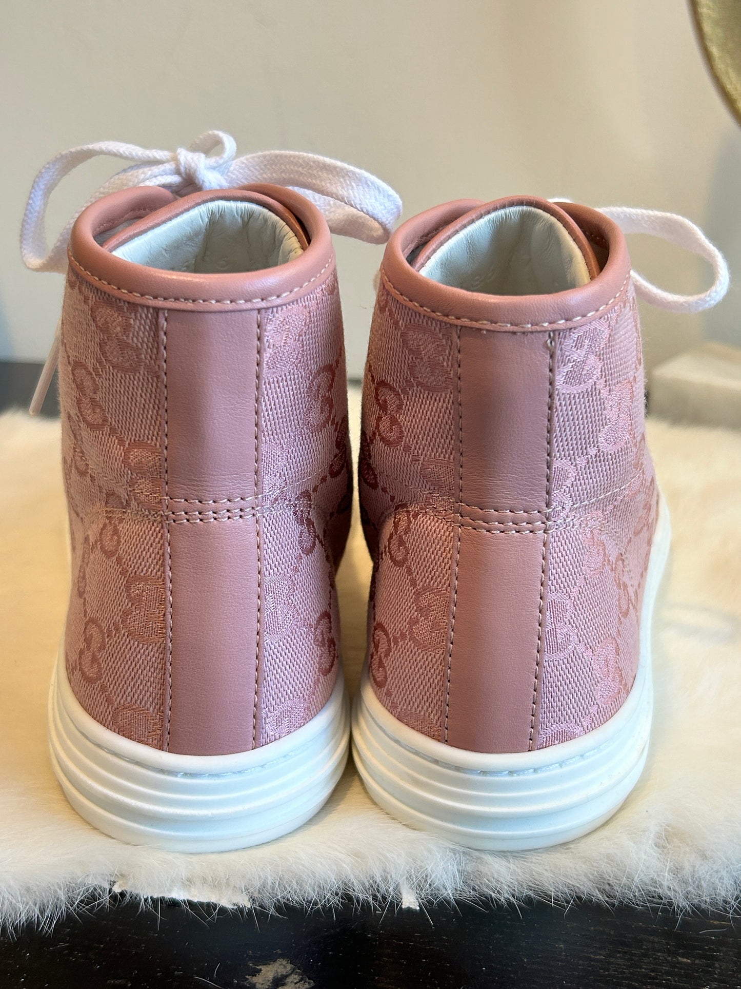 GUCCI Miro Soft Canvas/Leather High Tops Pink 37/38EU