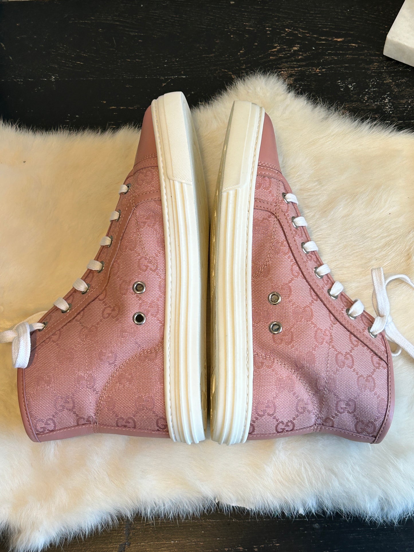 GUCCI Miro Soft Canvas/Leather High Tops Pink 37/38EU