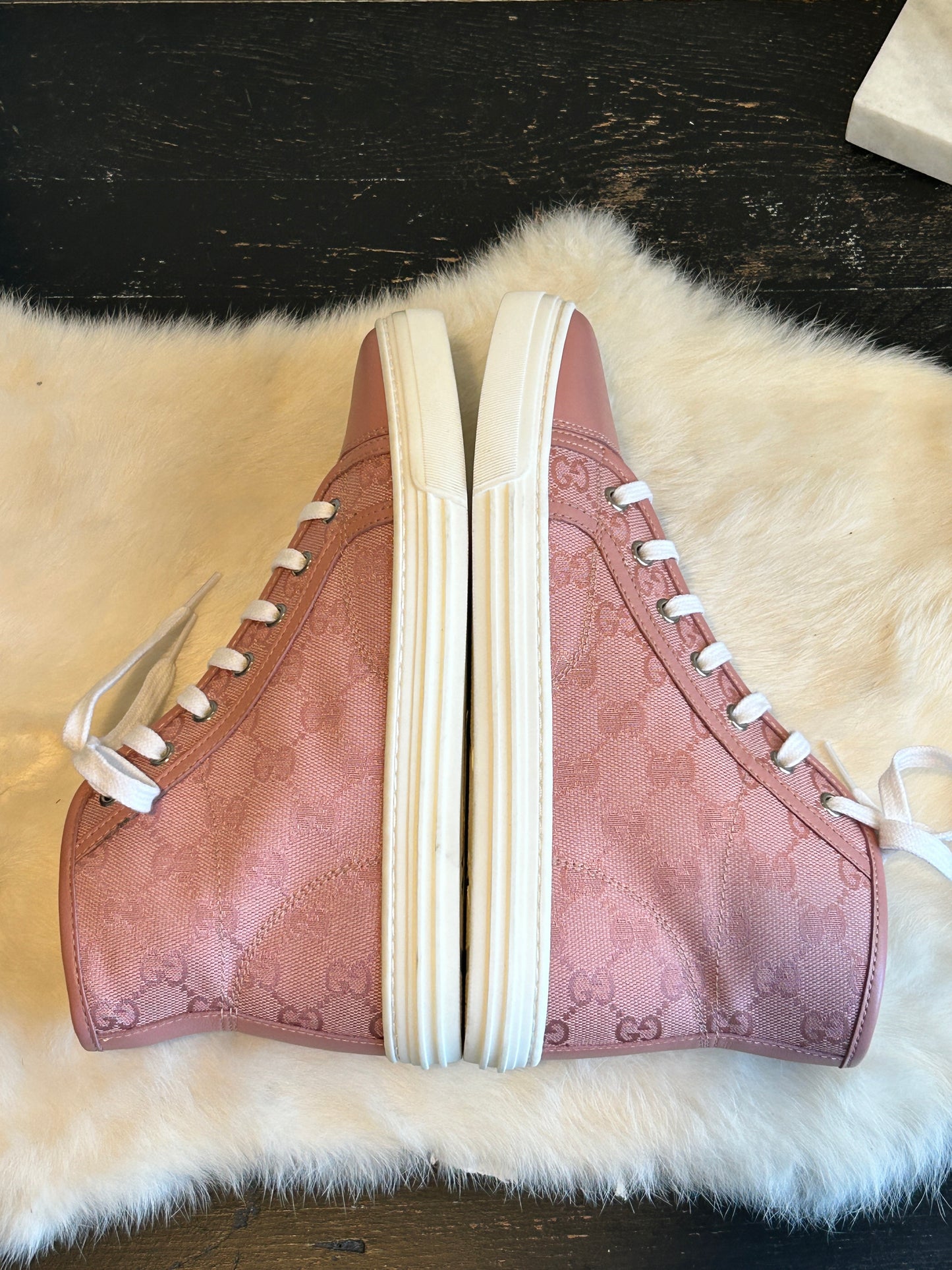 GUCCI Miro Soft Canvas/Leather High Tops Pink 37/38EU