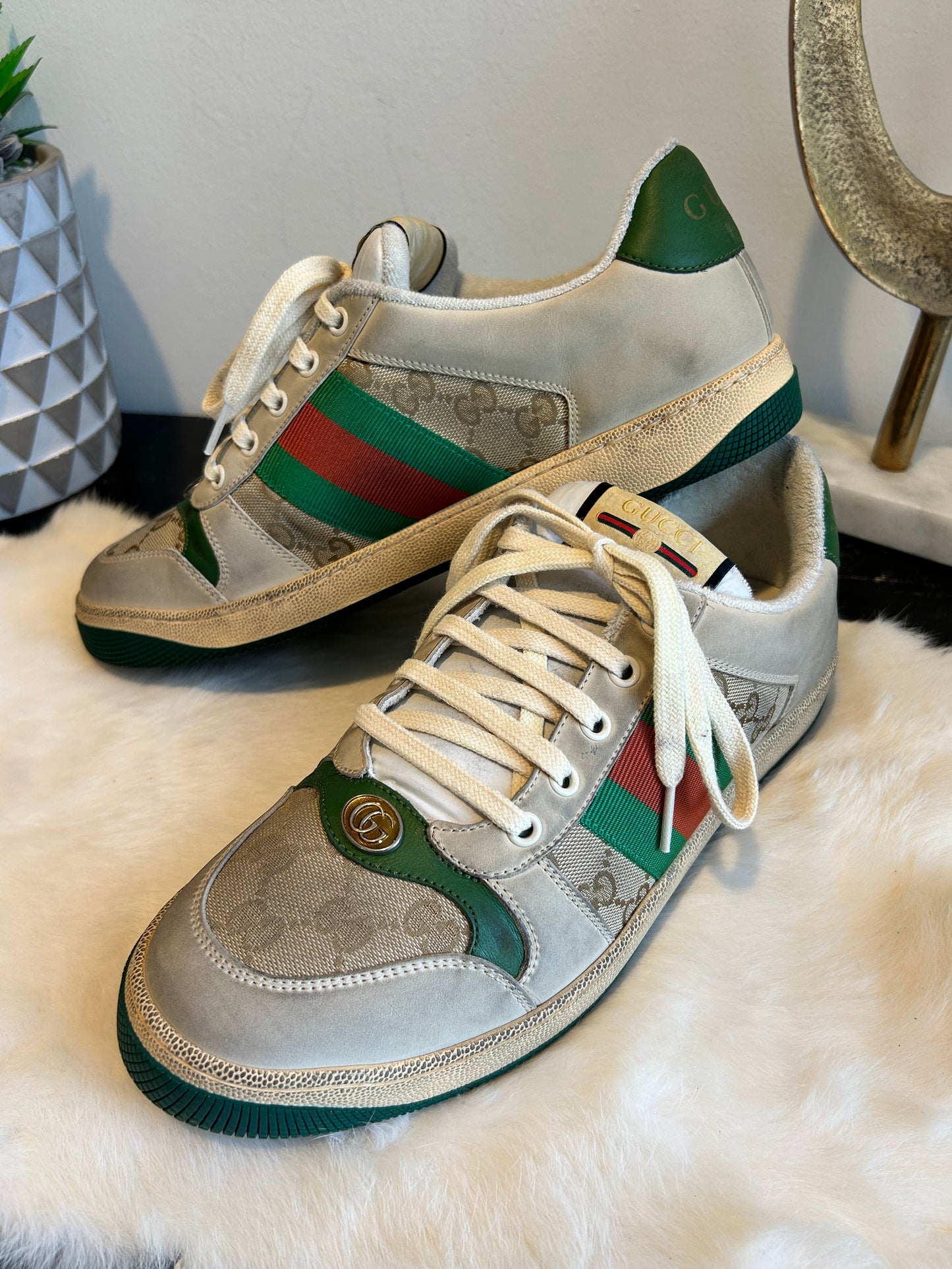 Gucci Mens Virtus Distressed Screener Men's Sneakers 8.5EU/9EU (41.5EU/42EU)